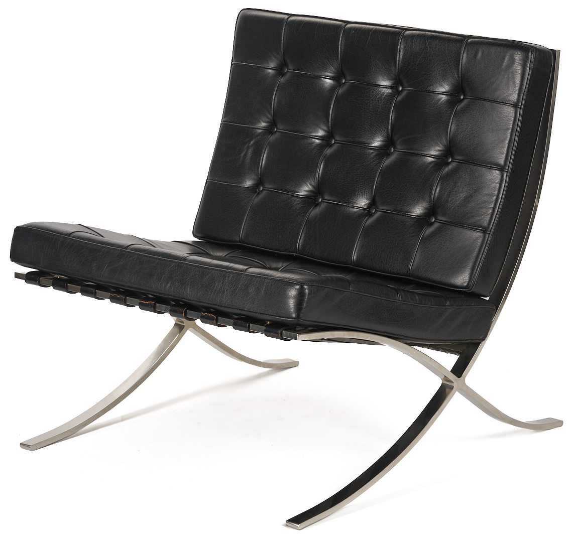 Lot 750: Labeled Knoll Barcelona Chair & Stool, 3 of 3, Mies van der Rohe Design