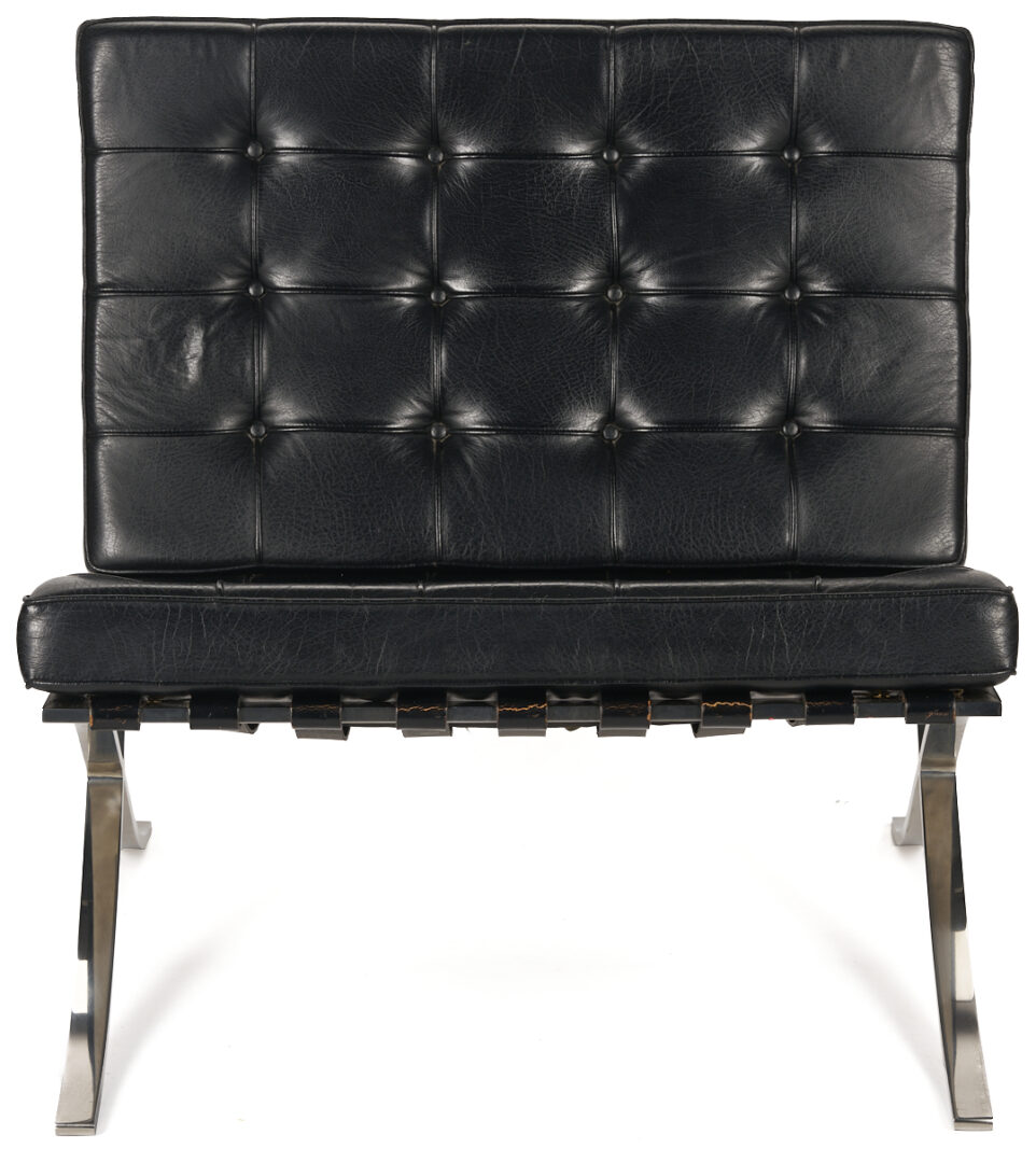 Lot 750: Labeled Knoll Barcelona Chair & Stool, 3 of 3, Mies van der Rohe Design