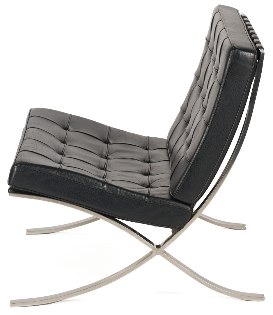 Lot 750: Labeled Knoll Barcelona Chair & Stool, 3 of 3, Mies van der Rohe Design