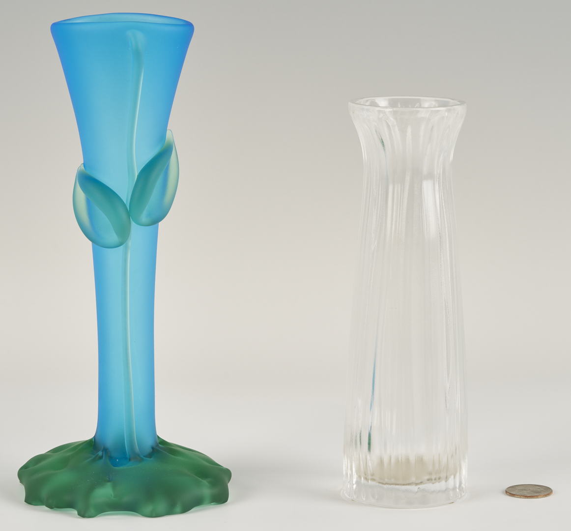 Lot 757: Tommie Rush Flower Vase & Lalique Cylindrical Vase