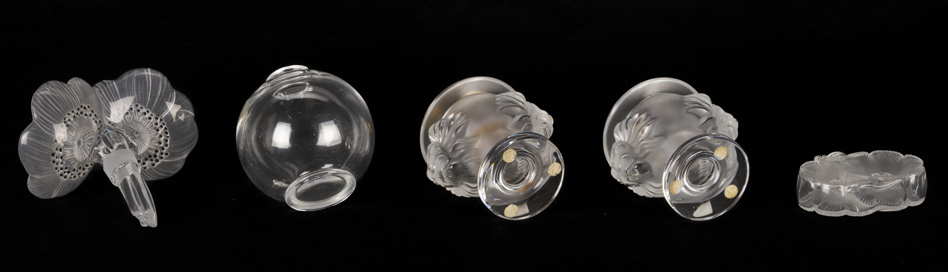 Lot 759: 12 Lalique Glass Items, incl. Pin Trays, Perfume Bottles