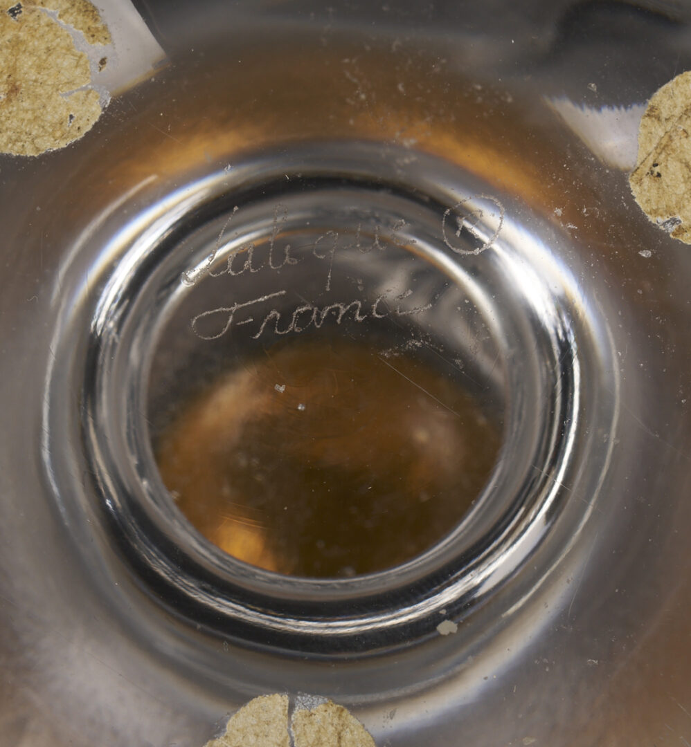 Lot 759: 12 Lalique Glass Items, incl. Pin Trays, Perfume Bottles