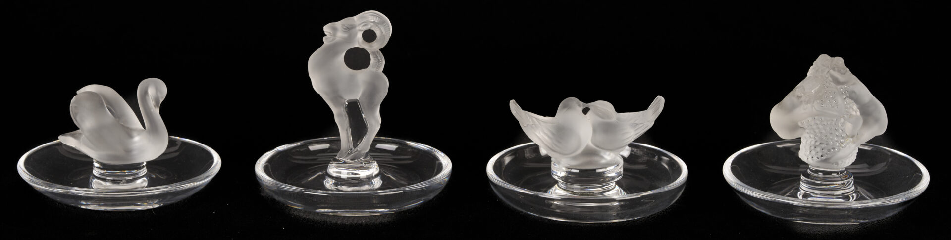 Lot 759: 12 Lalique Glass Items, incl. Pin Trays, Perfume Bottles
