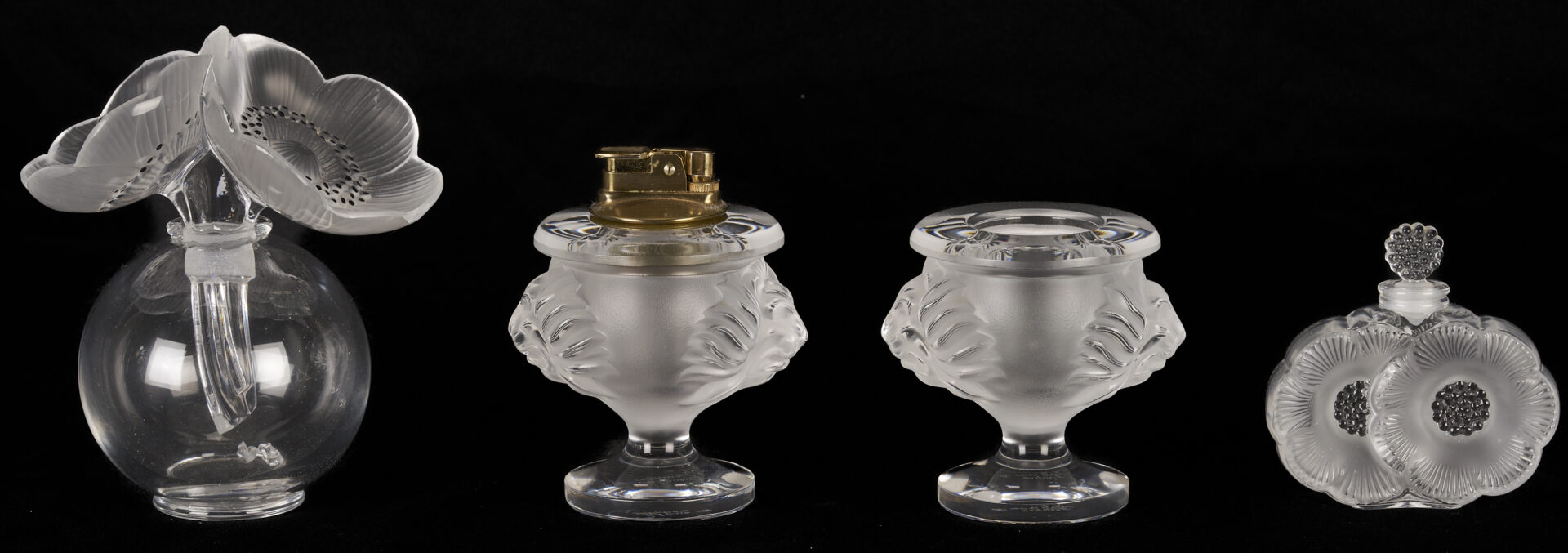 Lot 759: 12 Lalique Glass Items, incl. Pin Trays, Perfume Bottles
