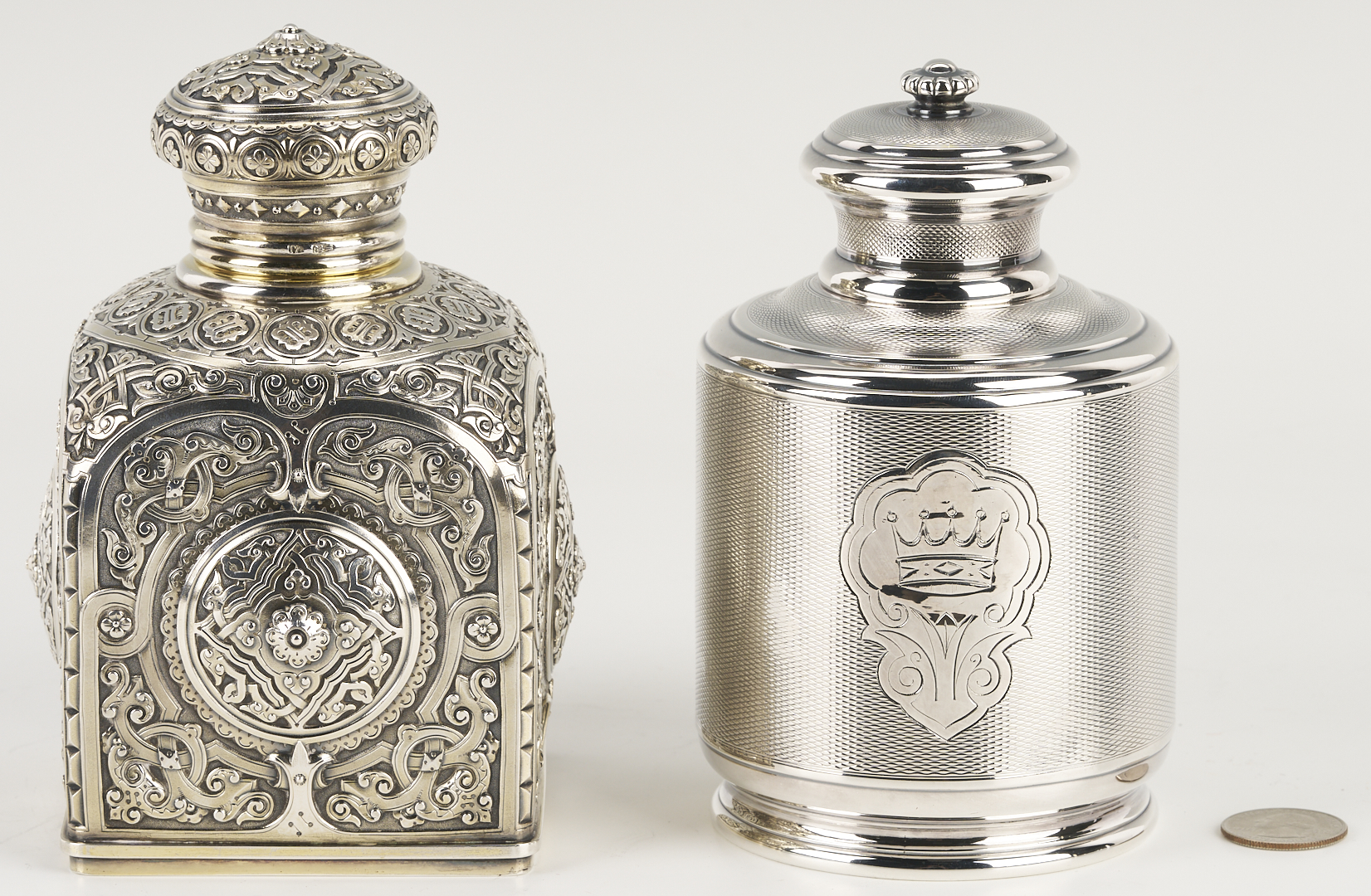 Lot 75: 19th C. Russian Silver Tea Caddy plus Christofle S/P Tea Caddy
