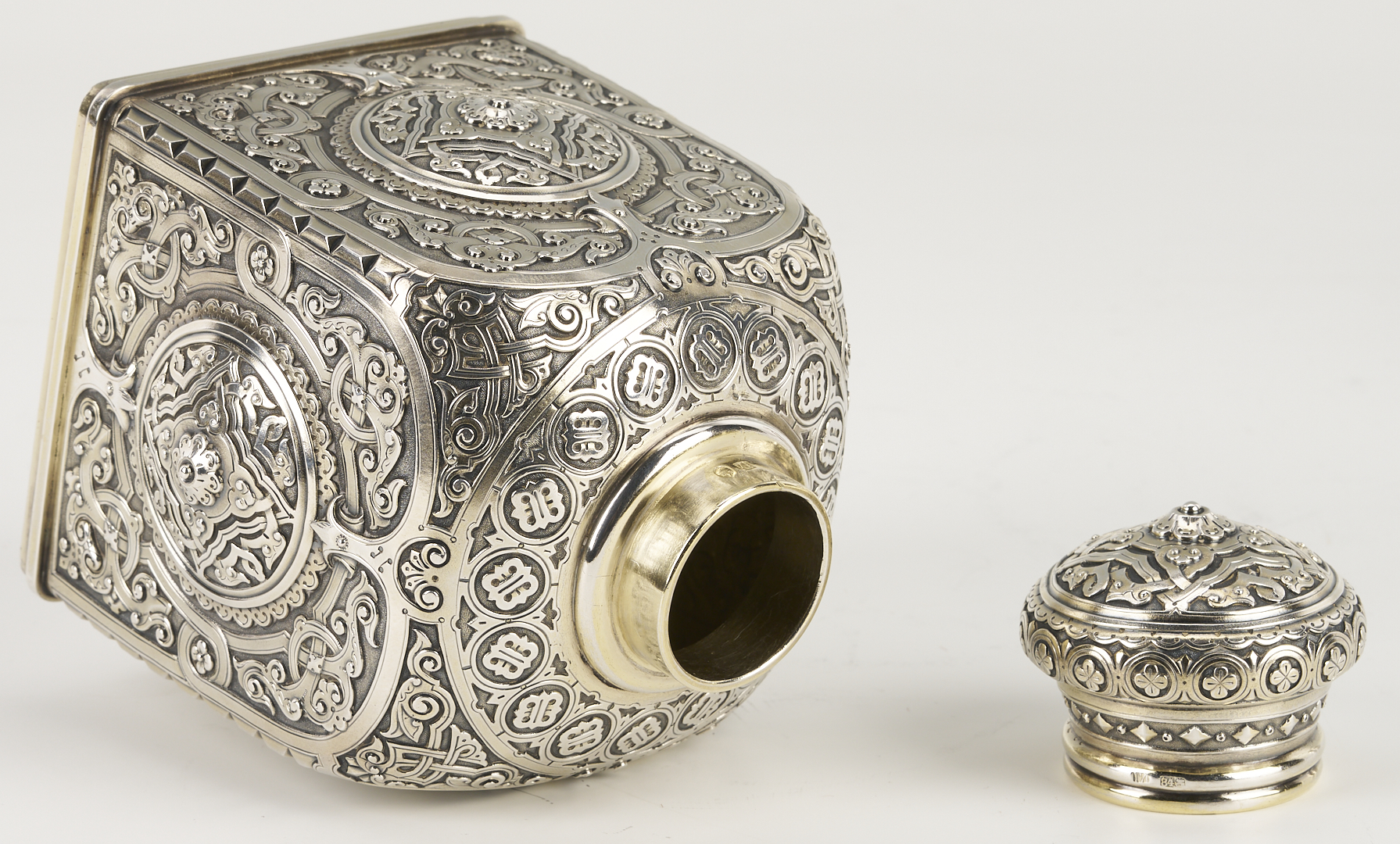 Lot 75: 19th C. Russian Silver Tea Caddy plus Christofle S/P Tea Caddy