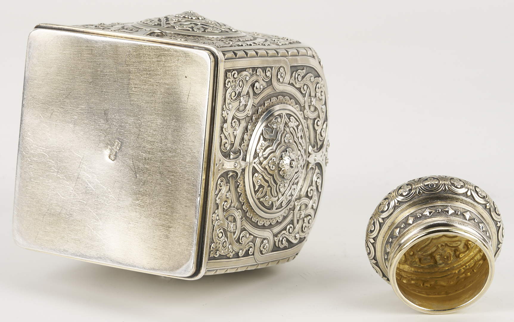 Lot 75: 19th C. Russian Silver Tea Caddy plus Christofle S/P Tea Caddy