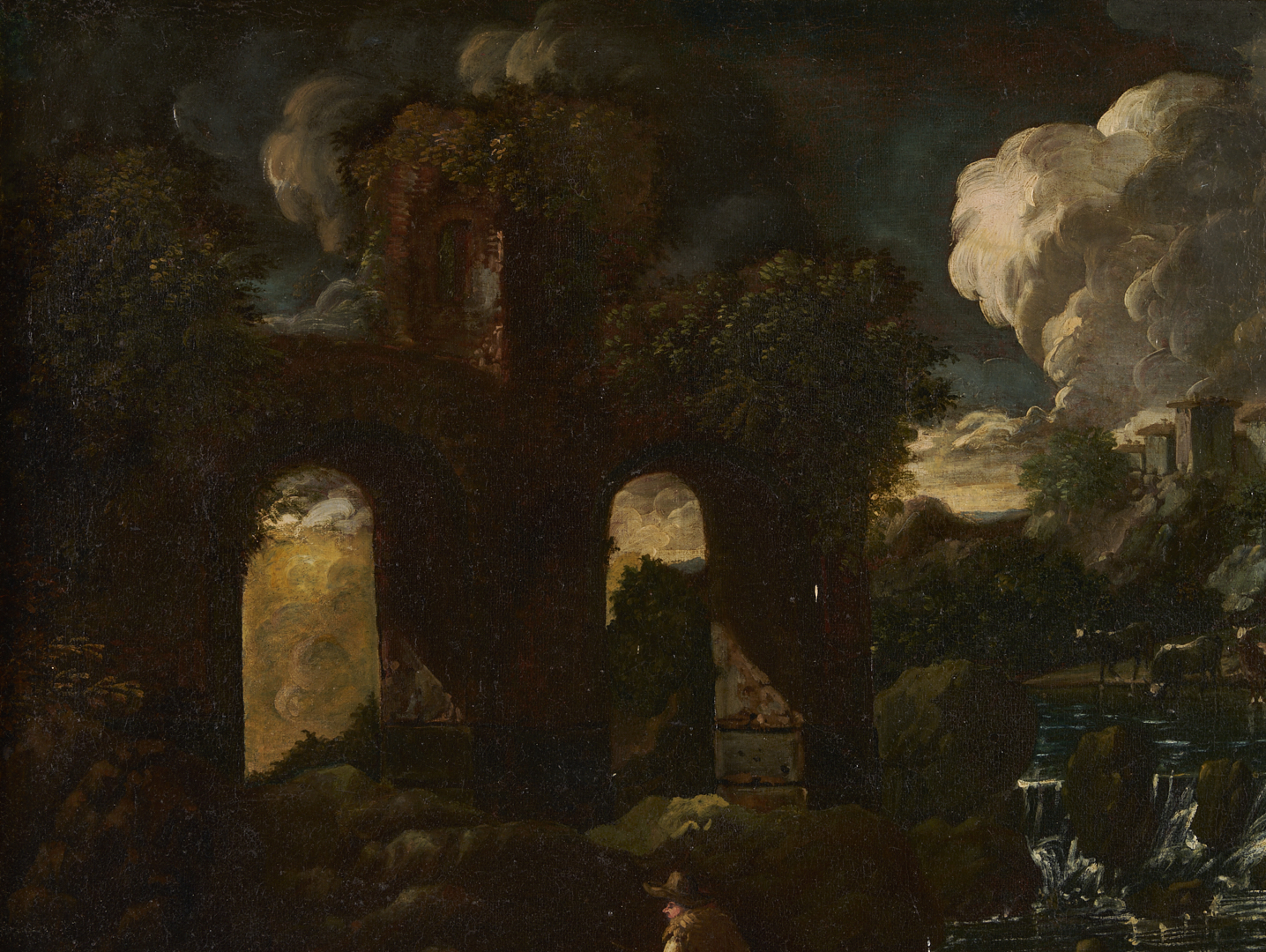 Lot 766: Continental 18th C. Landscape Painting w/ Dogs, Horses & Rider