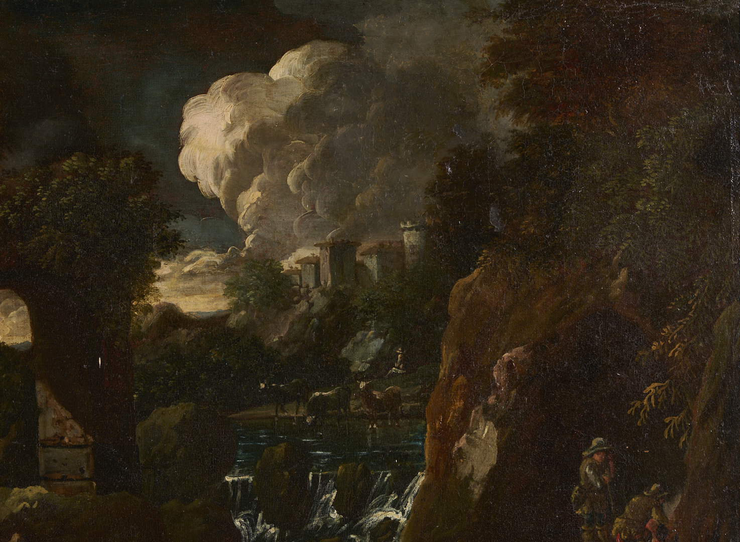 Lot 766: Continental 18th C. Landscape Painting w/ Dogs, Horses & Rider