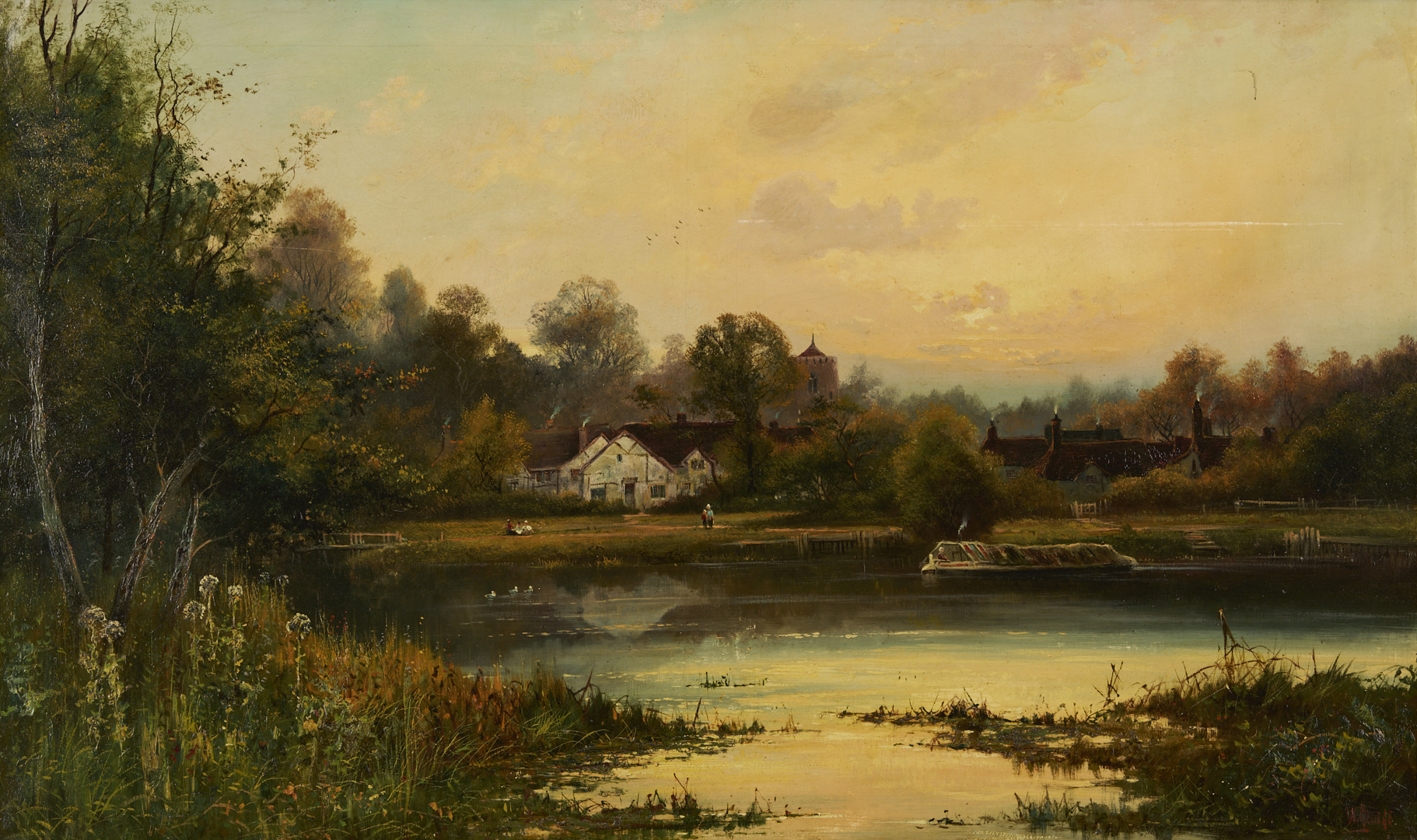 Lot 770: Large W. George English Landscape Oil, Near Maidenhead on Thames