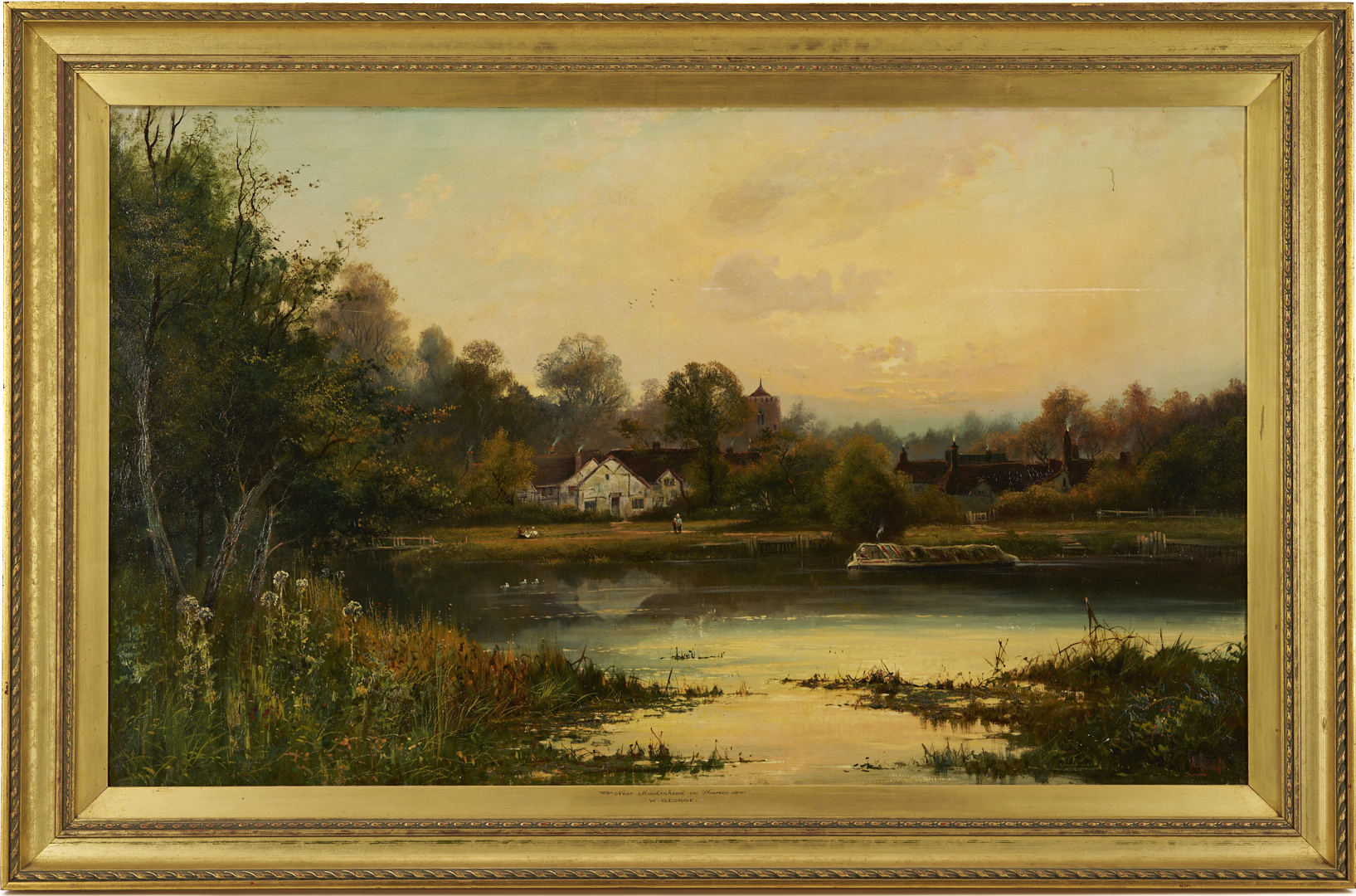 Lot 770: Large W. George English Landscape Oil, Near Maidenhead on Thames
