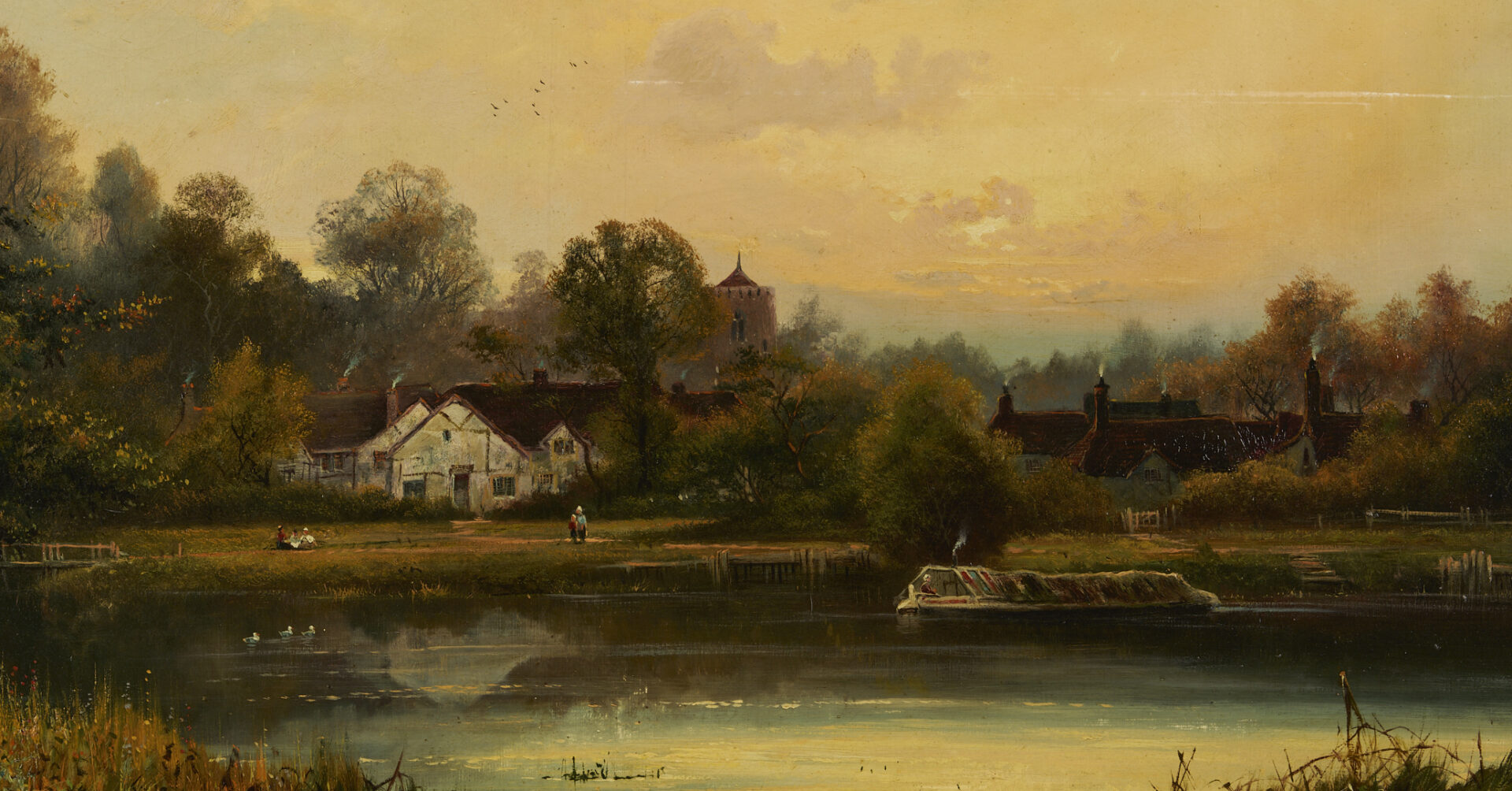 Lot 770: Large W. George English Landscape Oil, Near Maidenhead on Thames