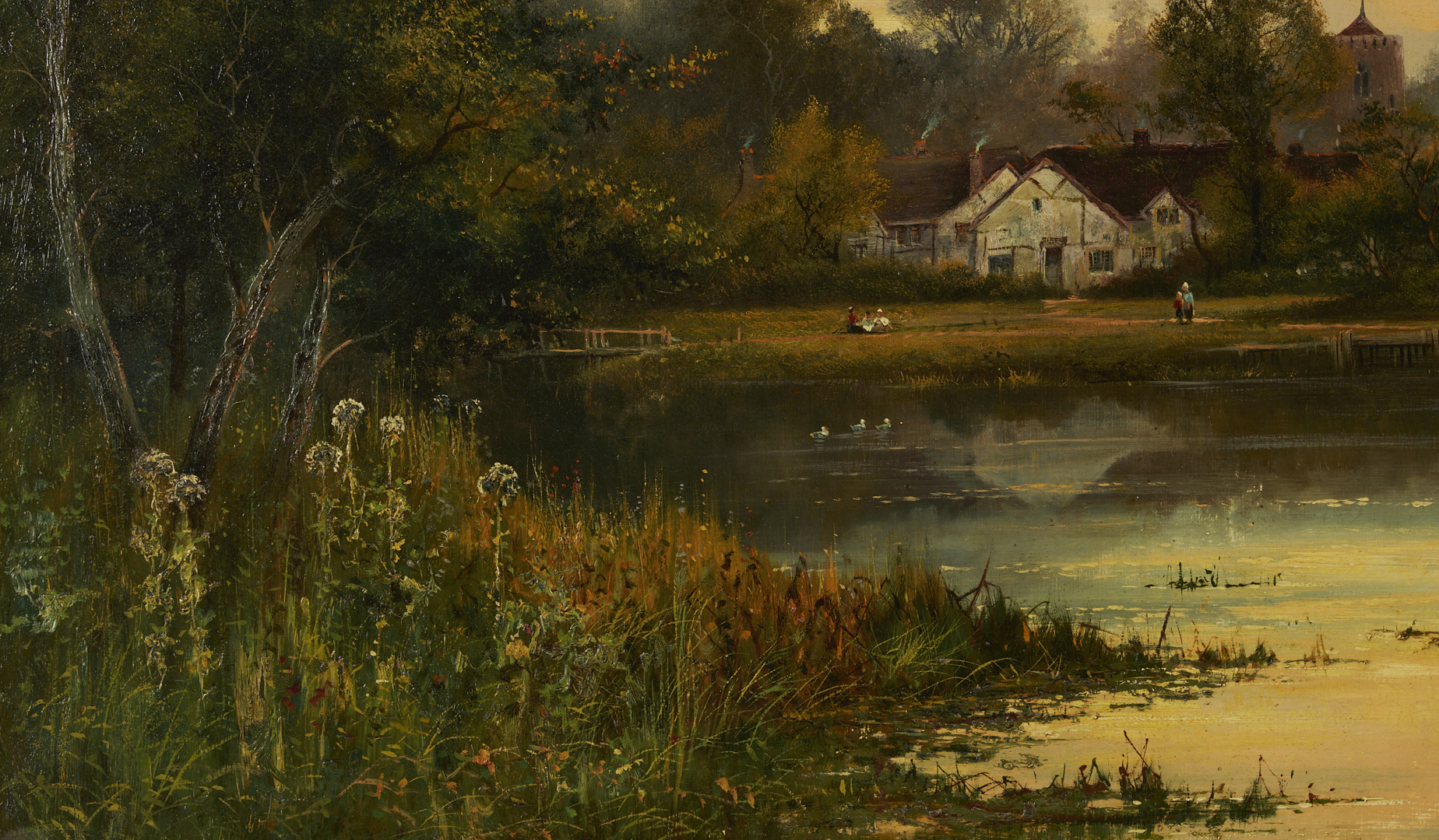 Lot 770: Large W. George English Landscape Oil, Near Maidenhead on Thames