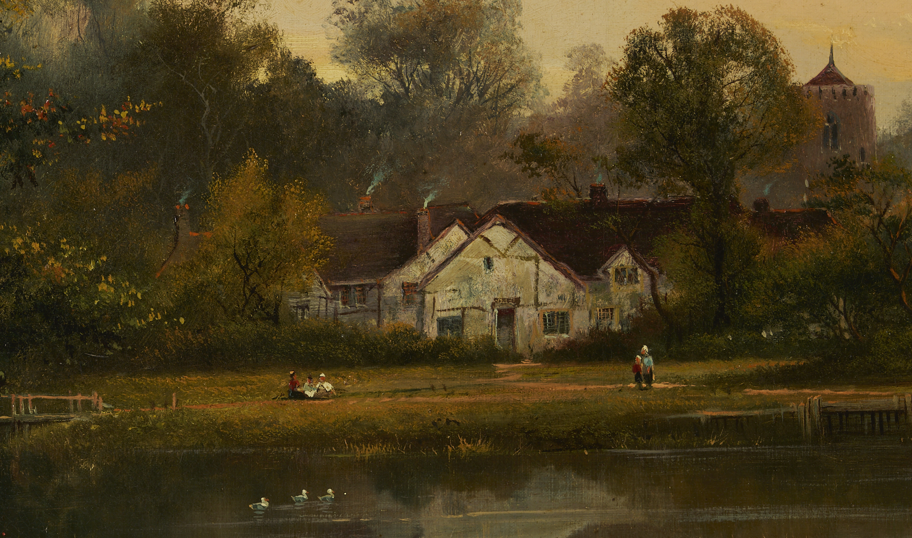 Lot 770: Large W. George English Landscape Oil, Near Maidenhead on Thames