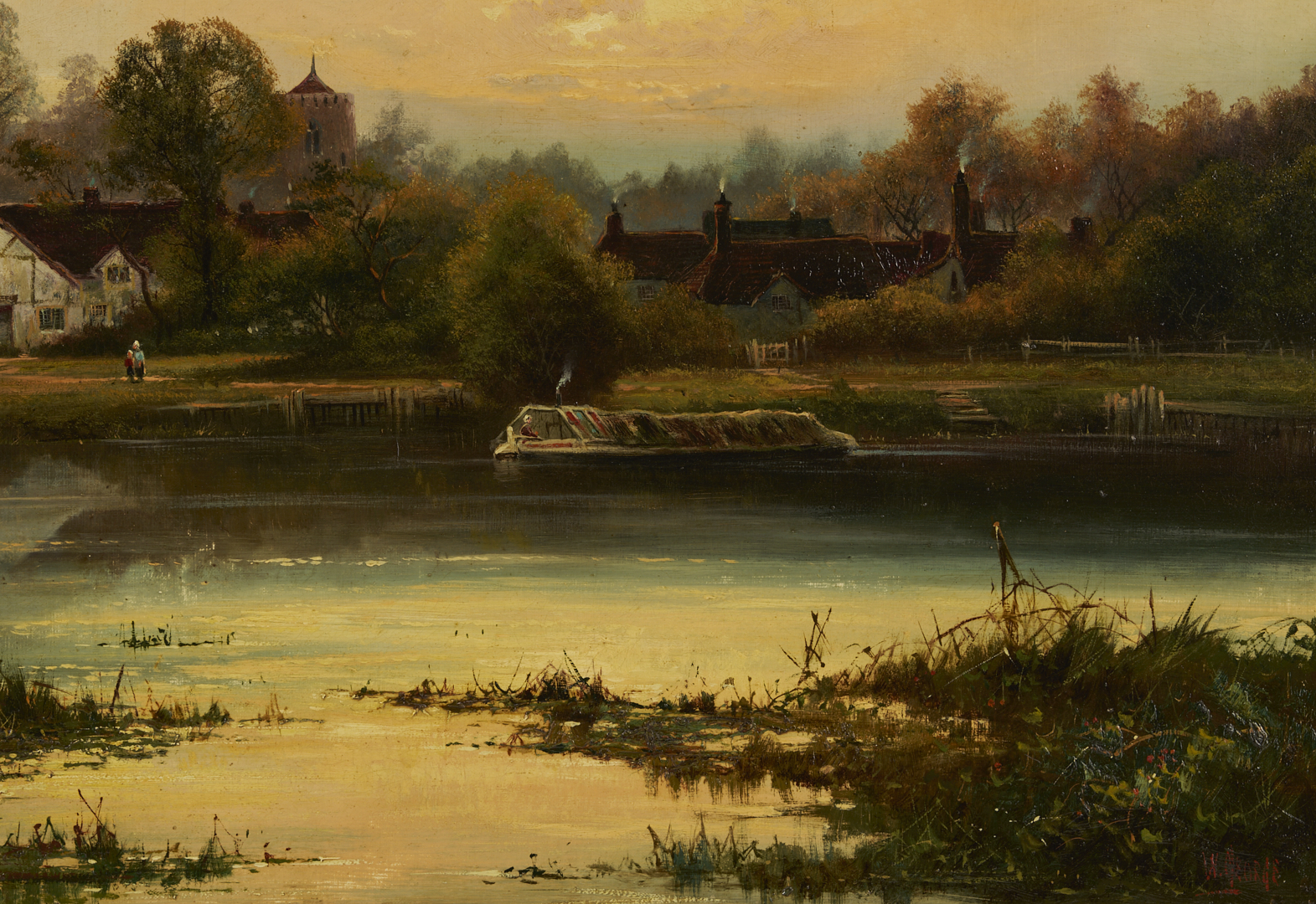 Lot 770: Large W. George English Landscape Oil, Near Maidenhead on Thames