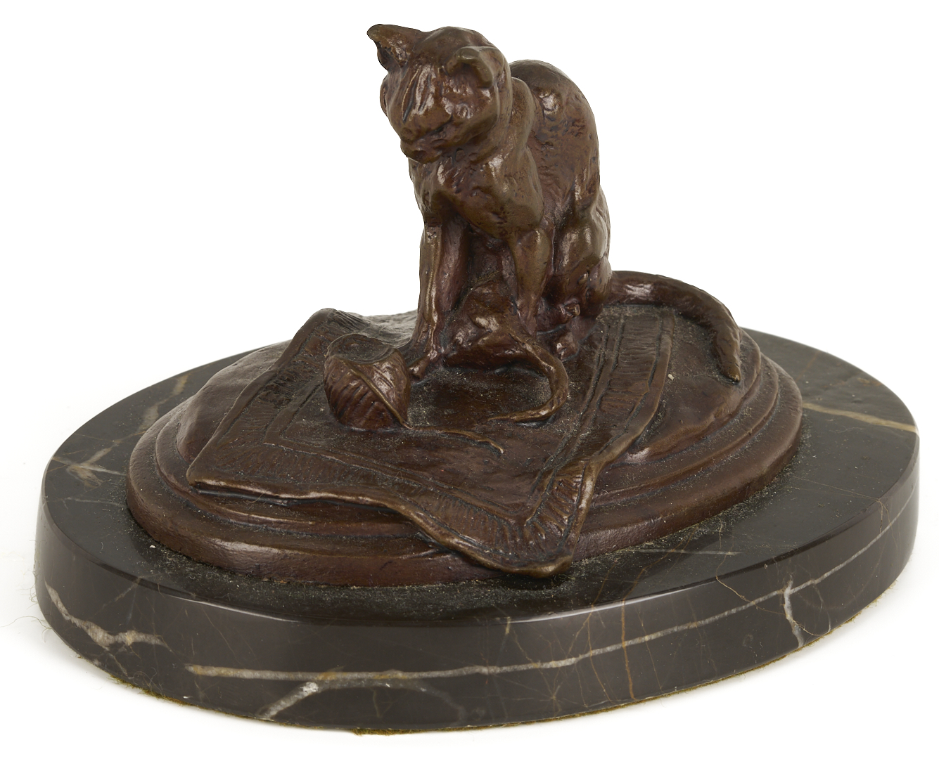 Lot 774: Emmanuel Fremiet Bronze Sculpture, Cat with Yarn
