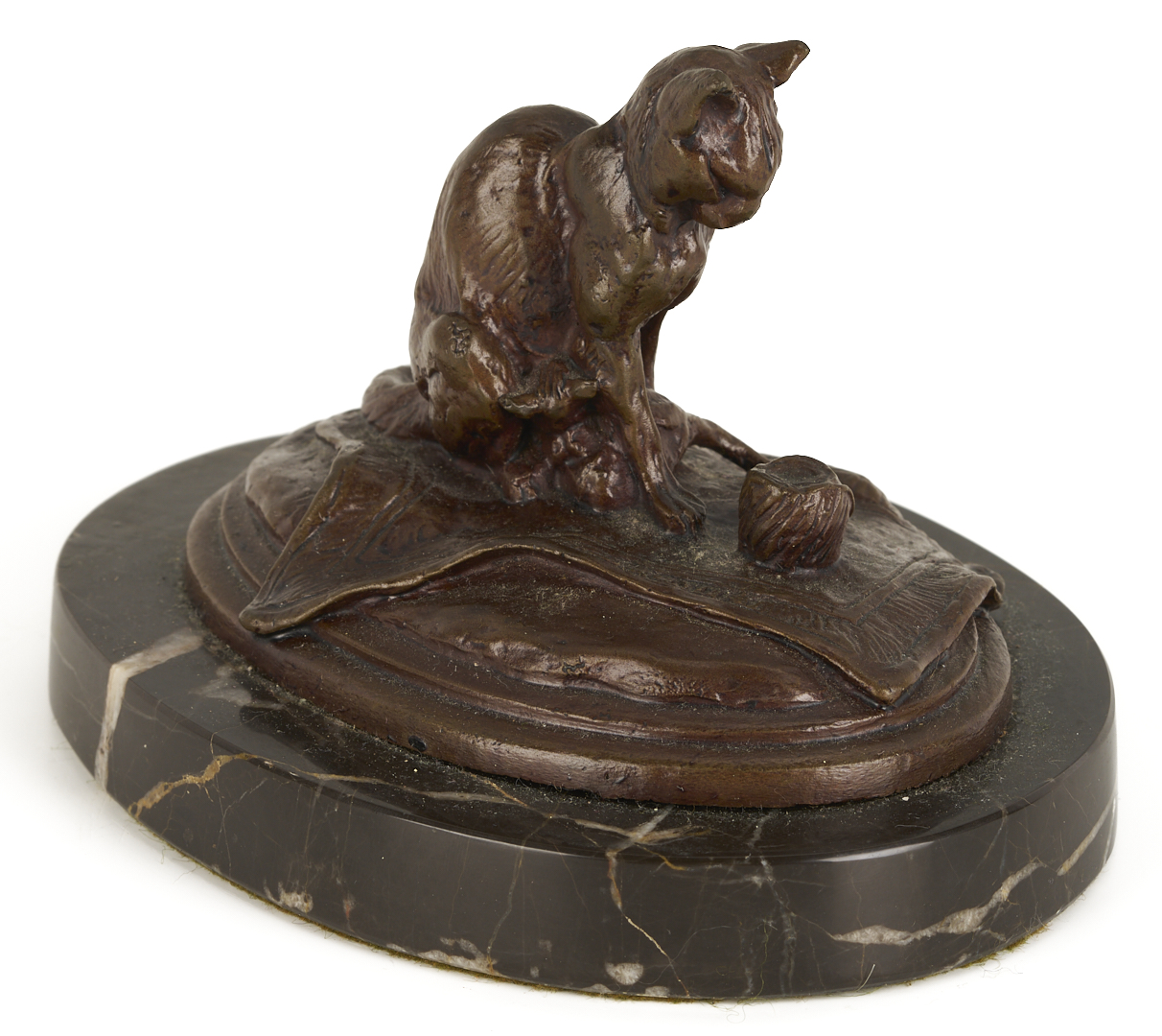 Lot 774: Emmanuel Fremiet Bronze Sculpture, Cat with Yarn