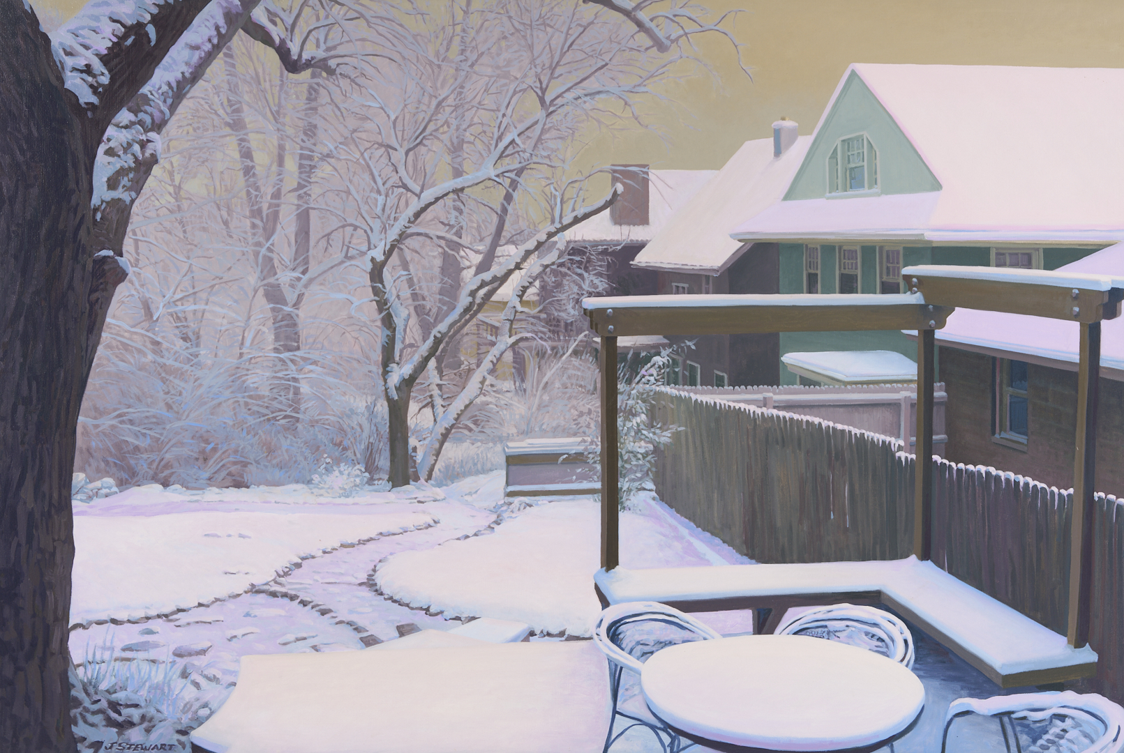Lot 778: John Stewart O/C Painting, Snow Day