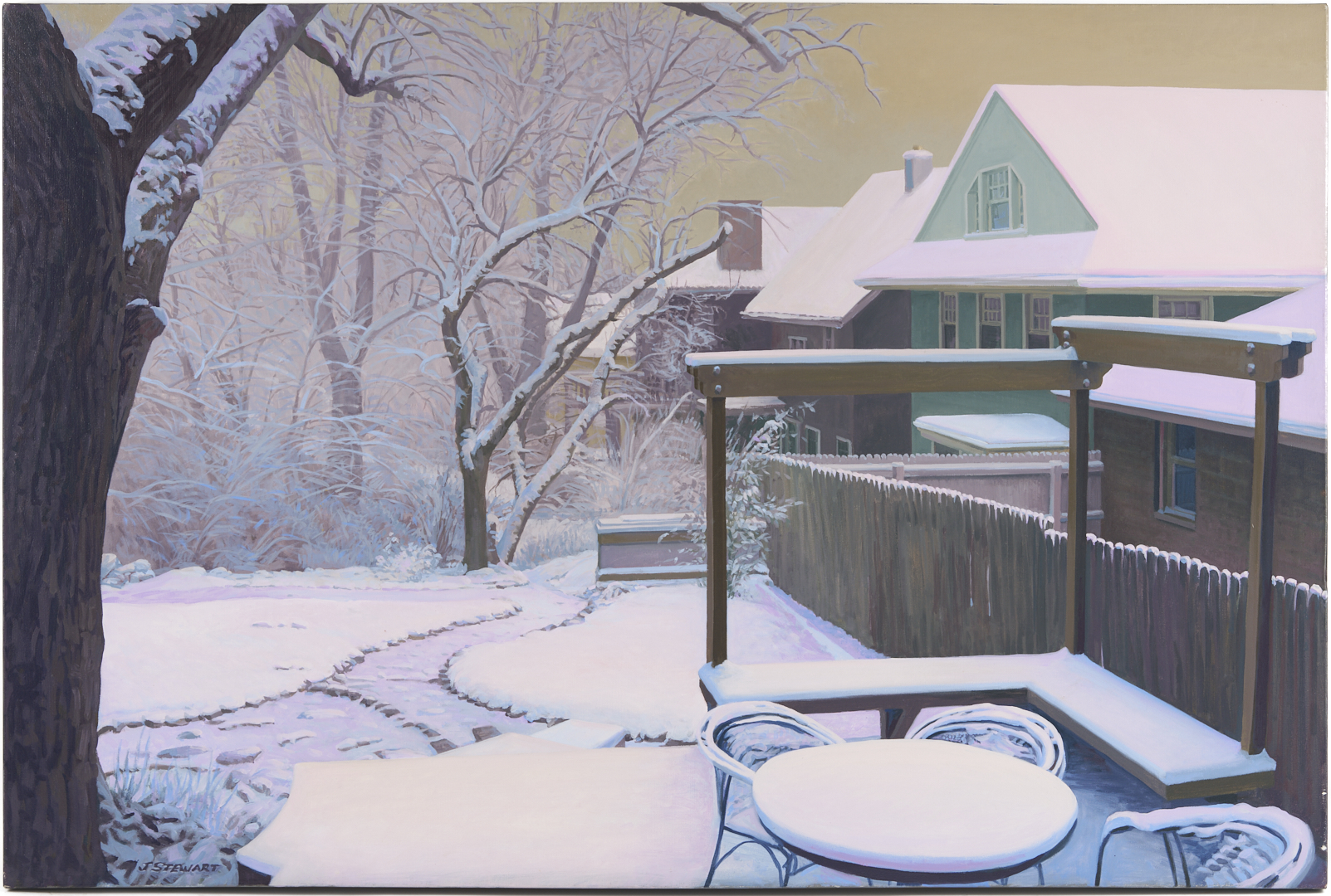 Lot 778: John Stewart O/C Painting, Snow Day