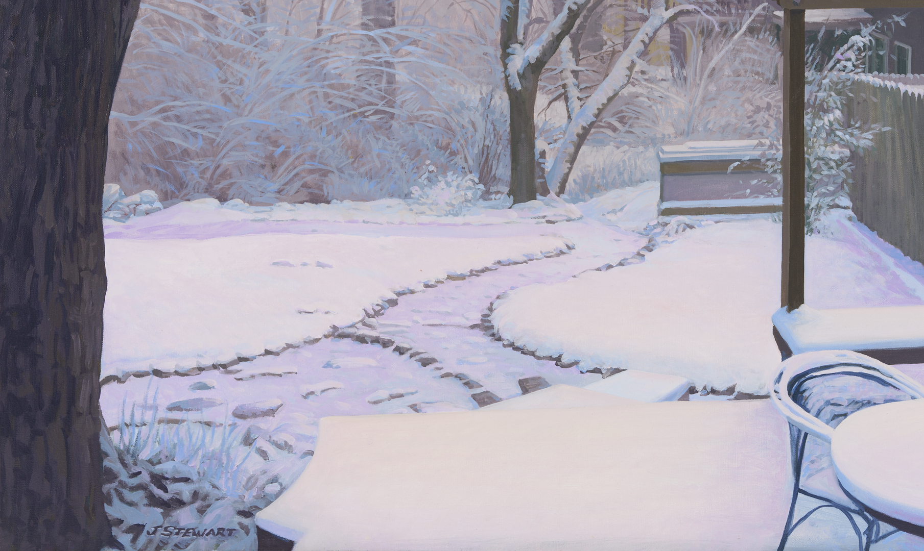 Lot 778: John Stewart O/C Painting, Snow Day