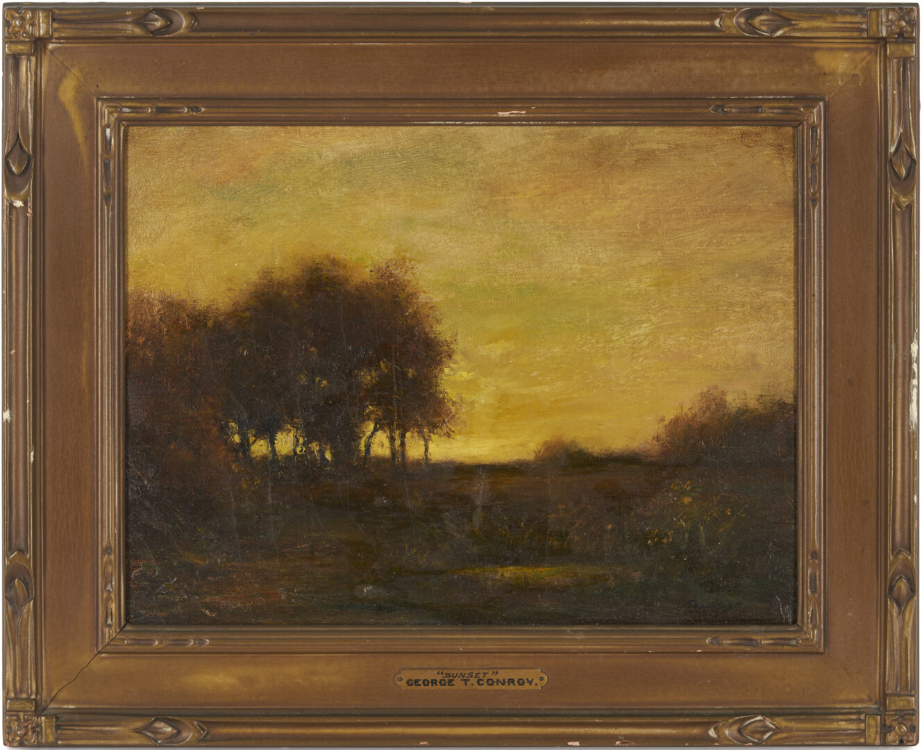 Lot 779: George Conroy O/C Tonalist Landscape Painting, Sunset