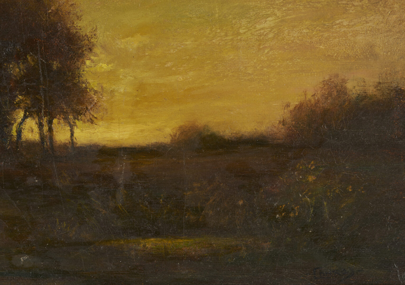 Lot 779: George Conroy O/C Tonalist Landscape Painting, Sunset