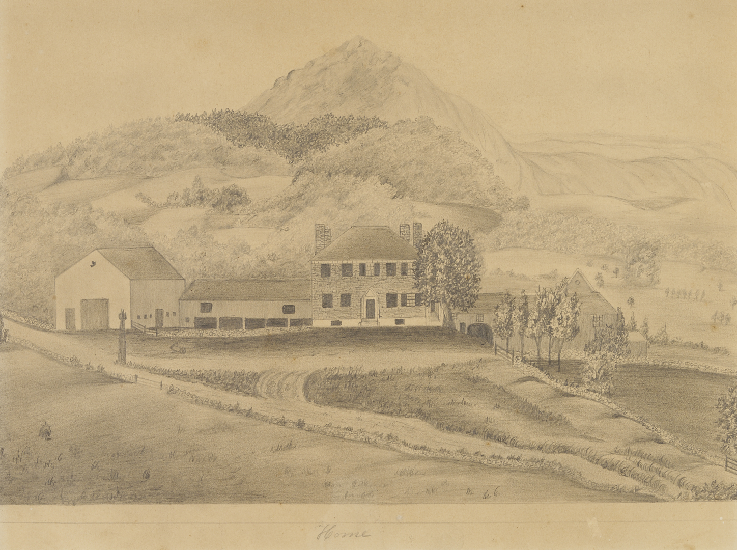 Lot 780: Pencil on Paper Drawing, attrb. Rufus Porter