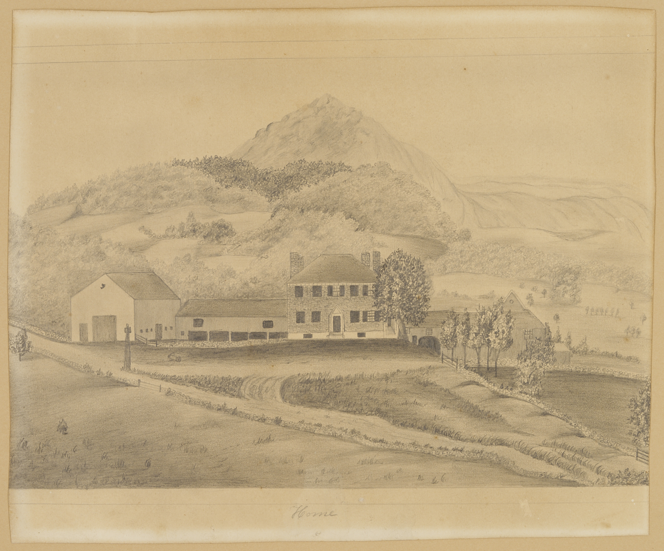 Lot 780: Pencil on Paper Drawing, attrb. Rufus Porter