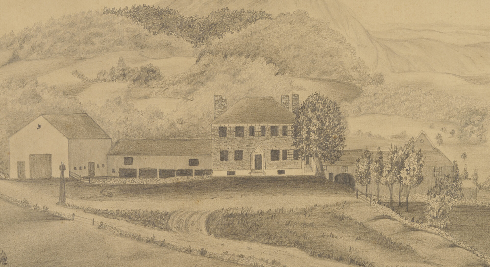 Lot 780: Pencil on Paper Drawing, attrb. Rufus Porter