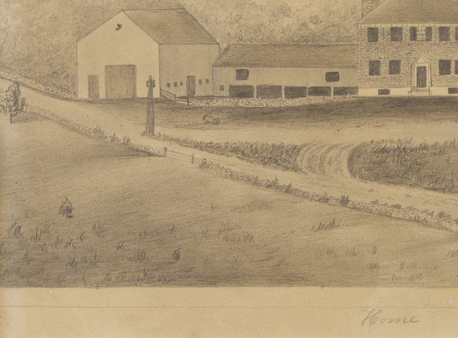 Lot 780: Pencil on Paper Drawing, attrb. Rufus Porter