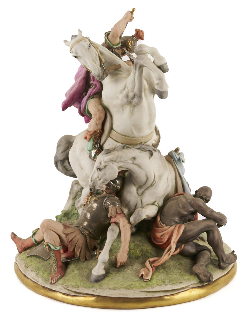 Lot 781: Large Capodimonte Ceramic Battle Sculpture