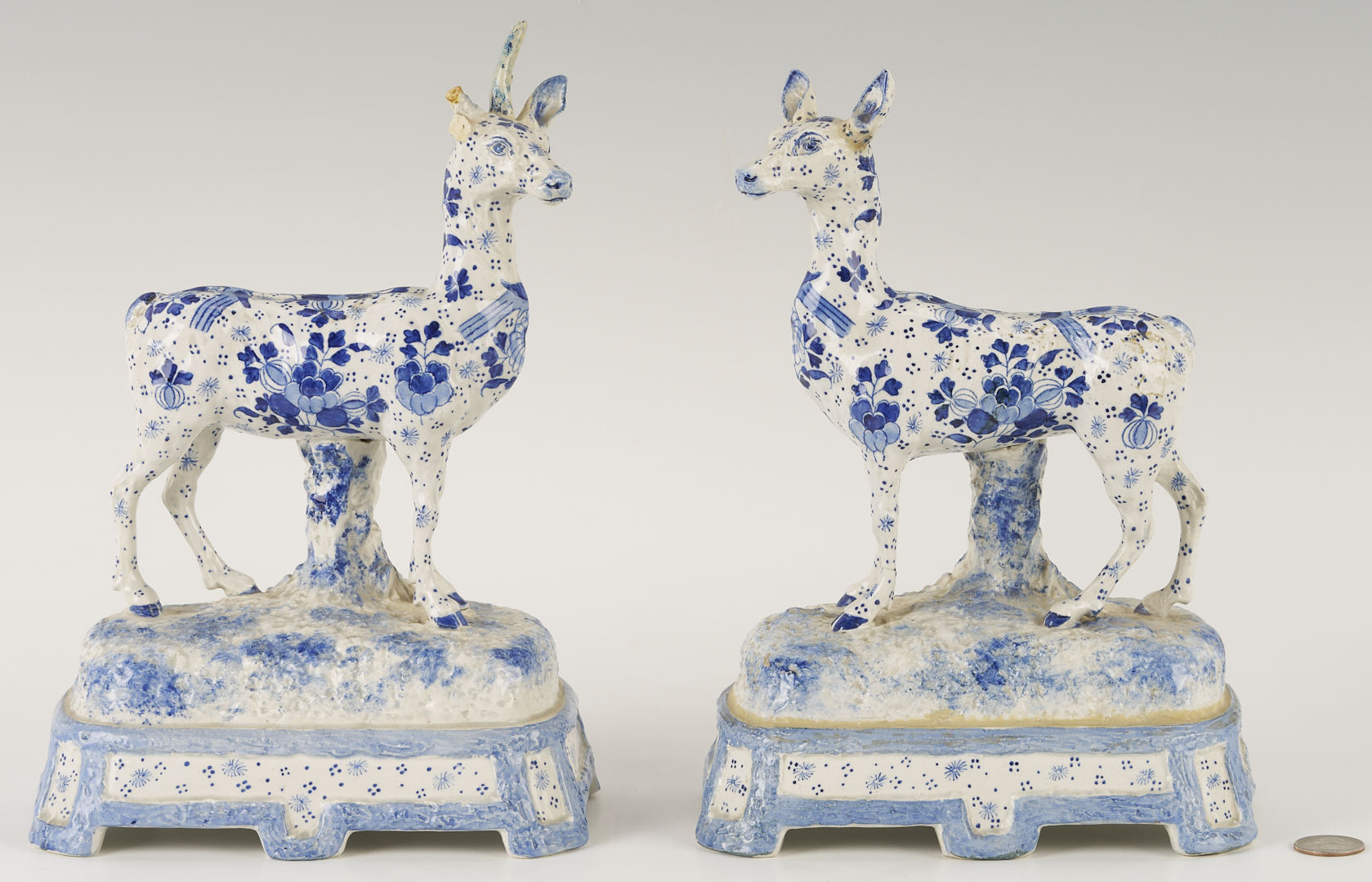 Lot 783: Pair of Delft Deer Figures