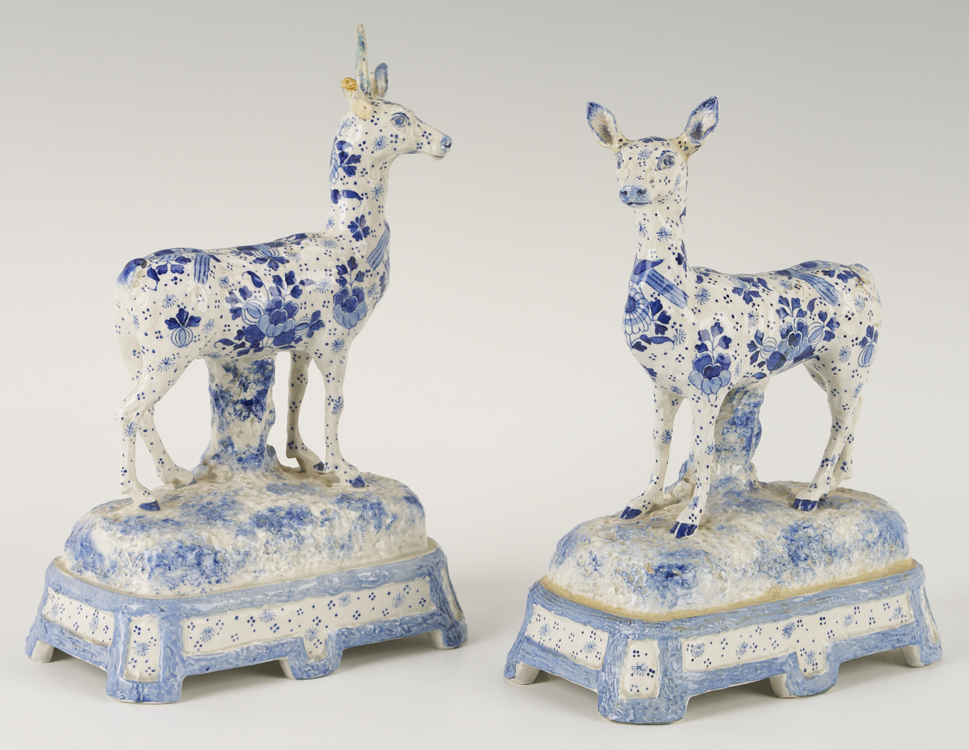 Lot 783: Pair of Delft Deer Figures