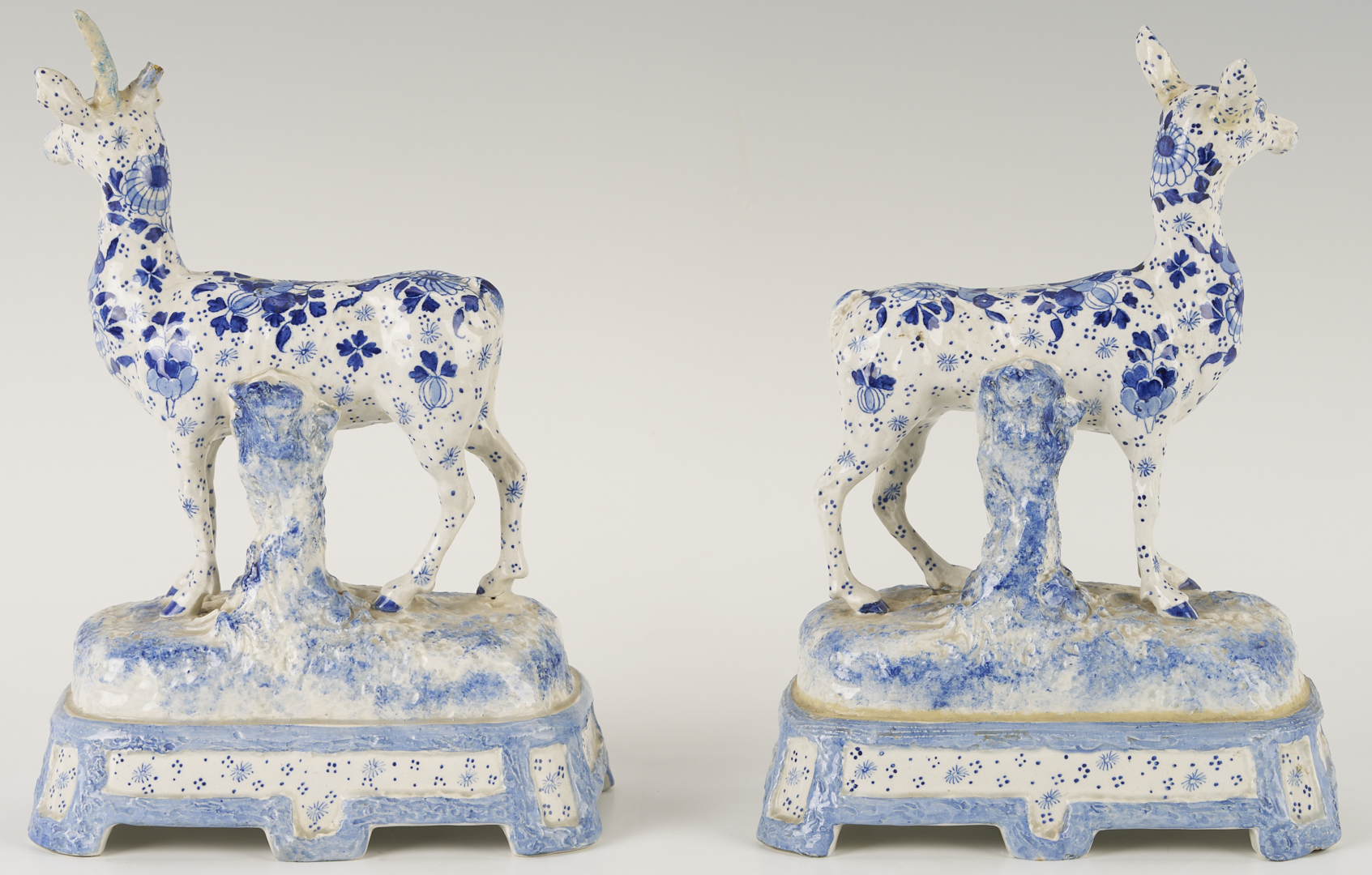 Lot 783: Pair of Delft Deer Figures