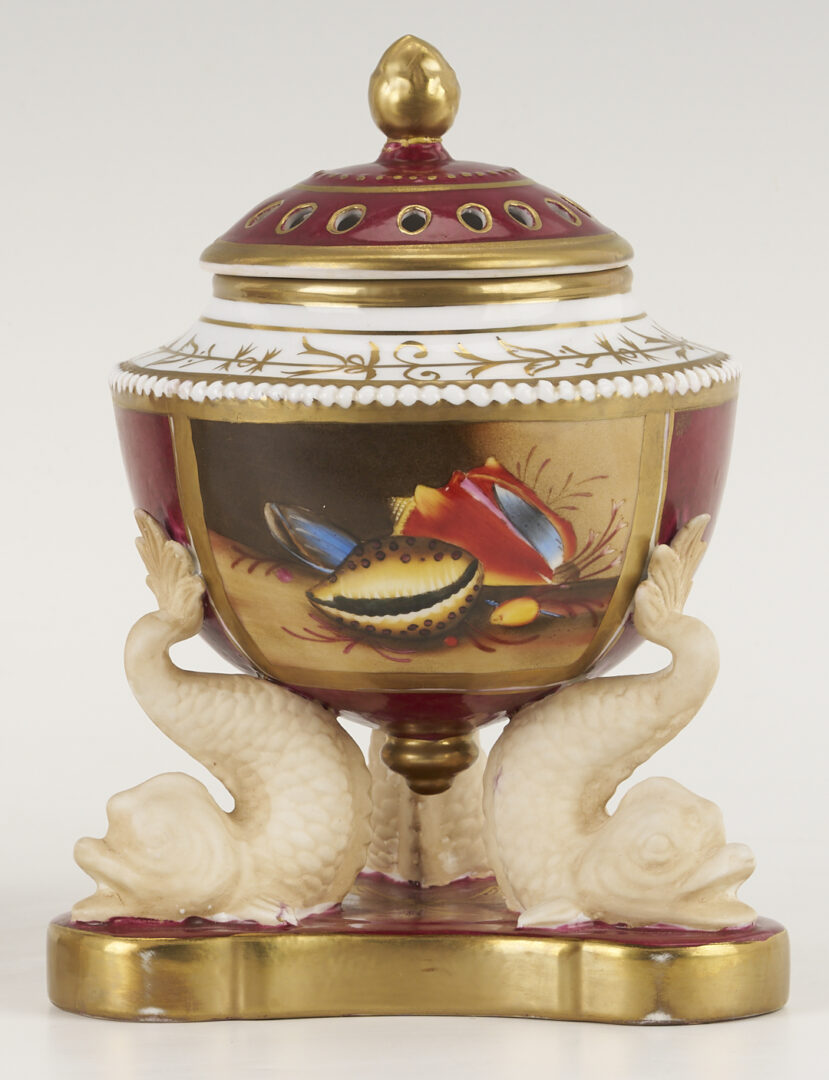 Lot 785: Pr. of Continental Porcelain Potpourri Pots, Dolphin Fish Base