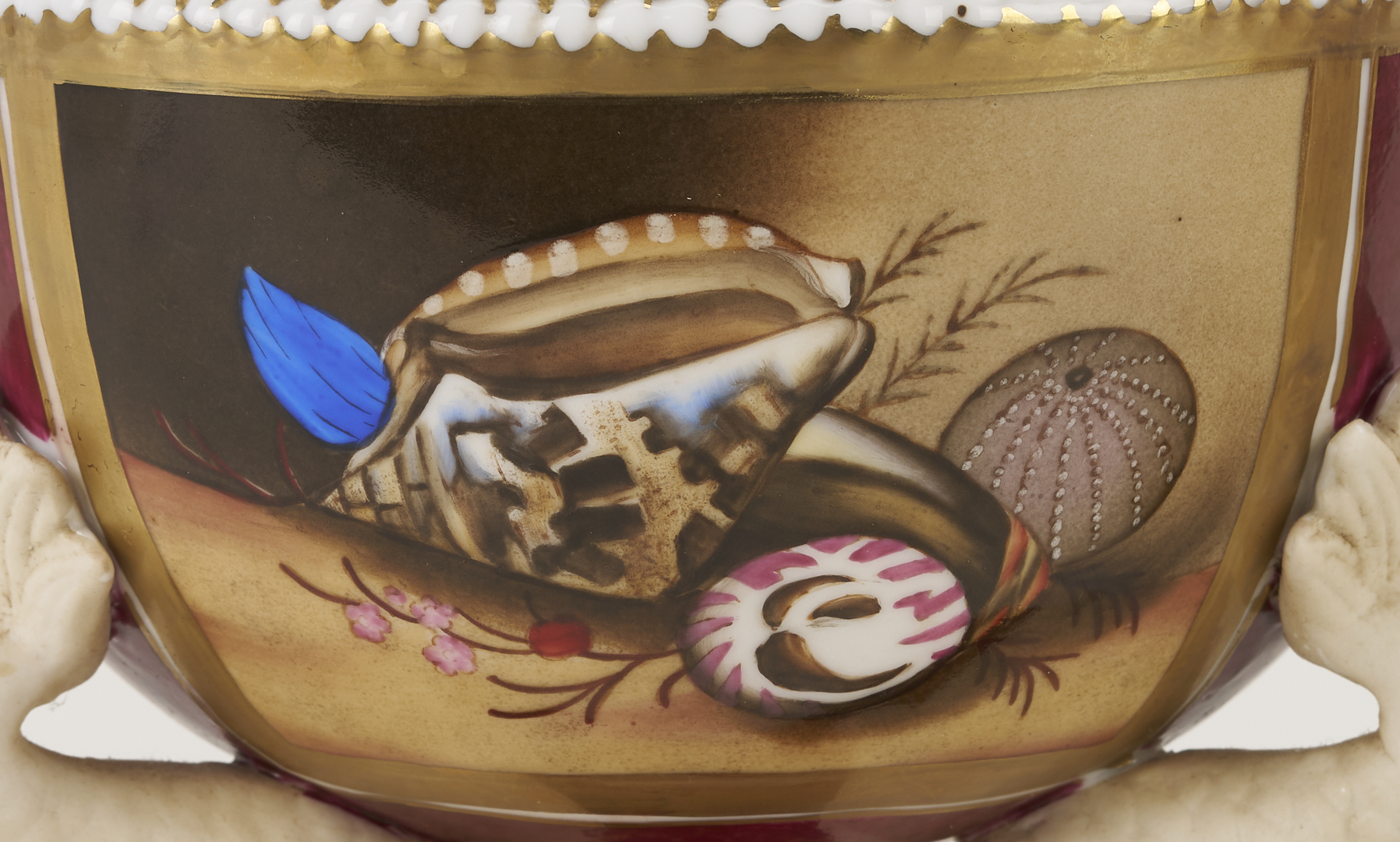 Lot 785: Pr. of Continental Porcelain Potpourri Pots, Dolphin Fish Base