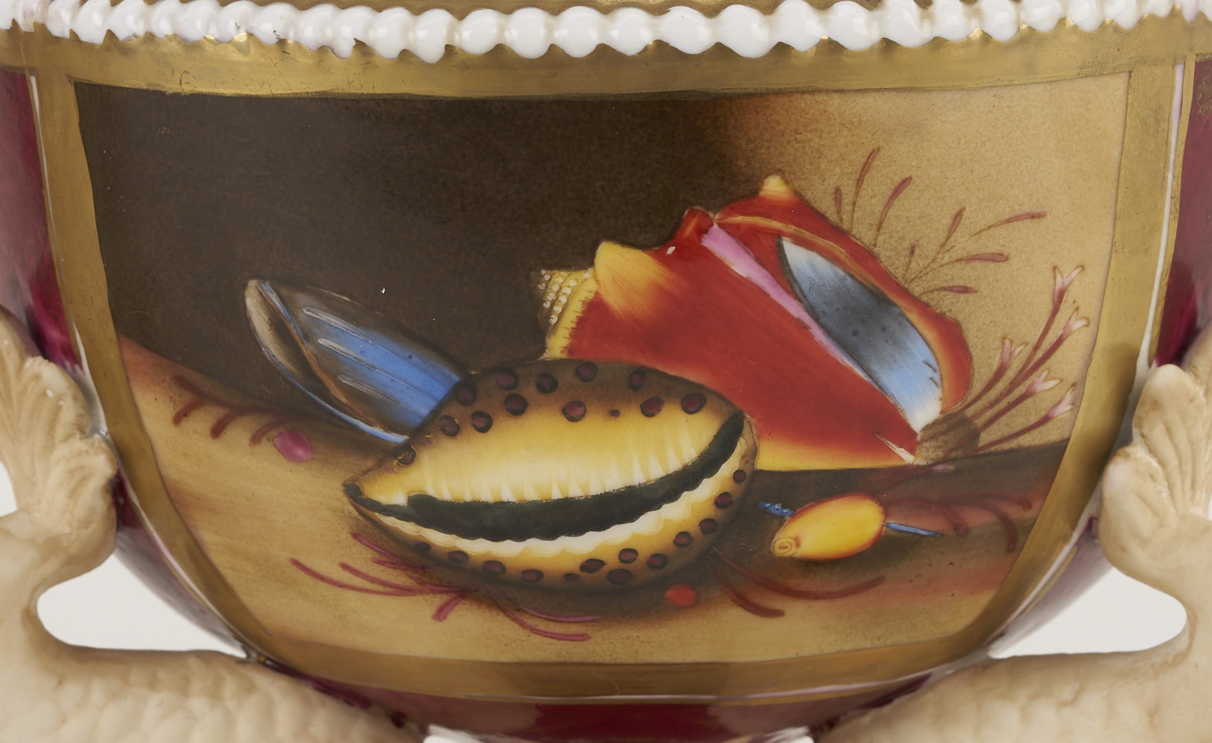 Lot 785: Pr. of Continental Porcelain Potpourri Pots, Dolphin Fish Base