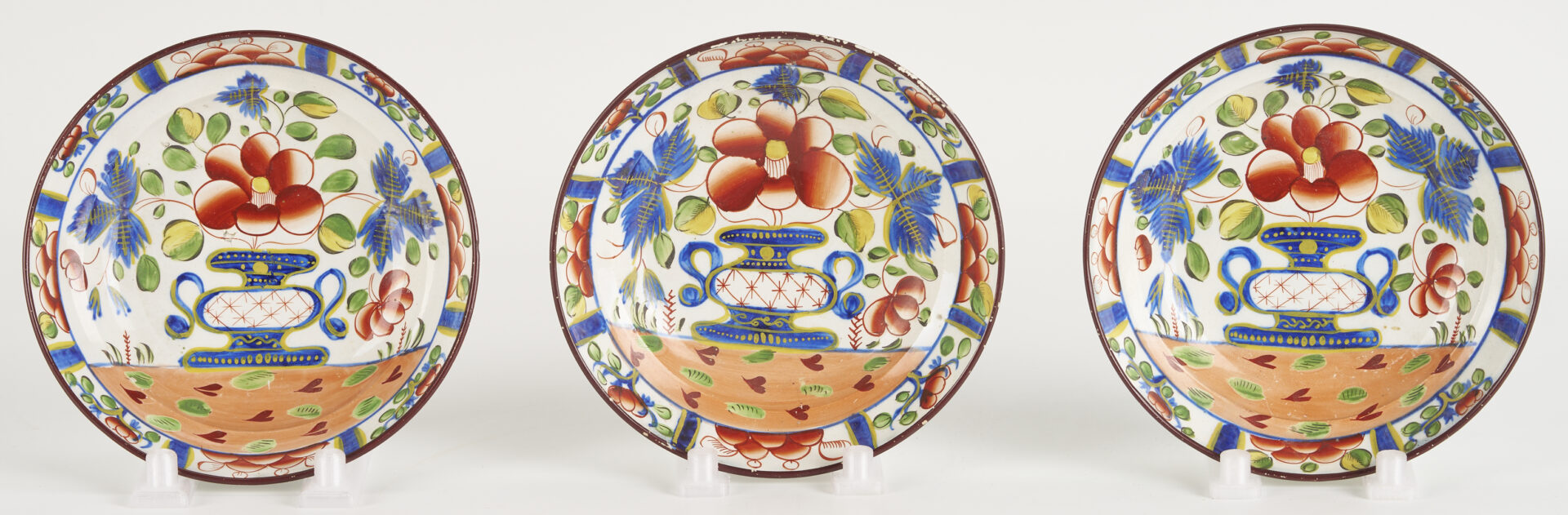 Lot 788: 9 pieces Gaudy Dutch: Plates, Cups, Saucers