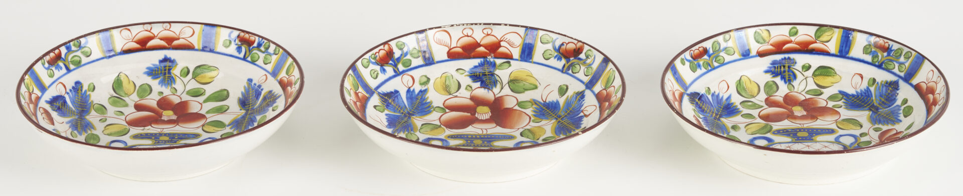 Lot 788: 9 pieces Gaudy Dutch: Plates, Cups, Saucers