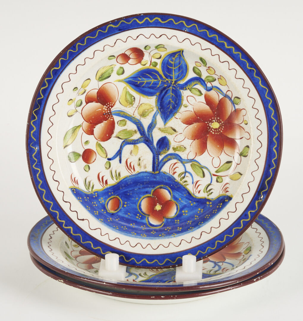 Lot 788: 9 pieces Gaudy Dutch: Plates, Cups, Saucers