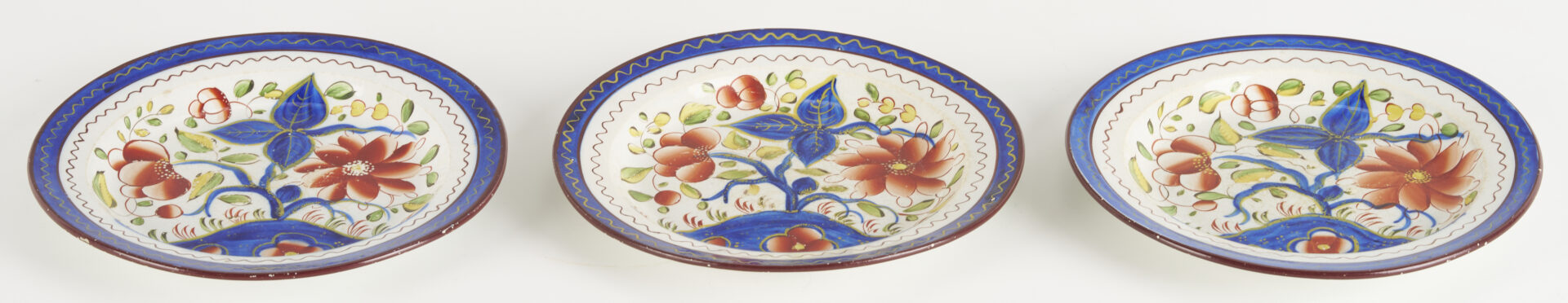 Lot 788: 9 pieces Gaudy Dutch: Plates, Cups, Saucers