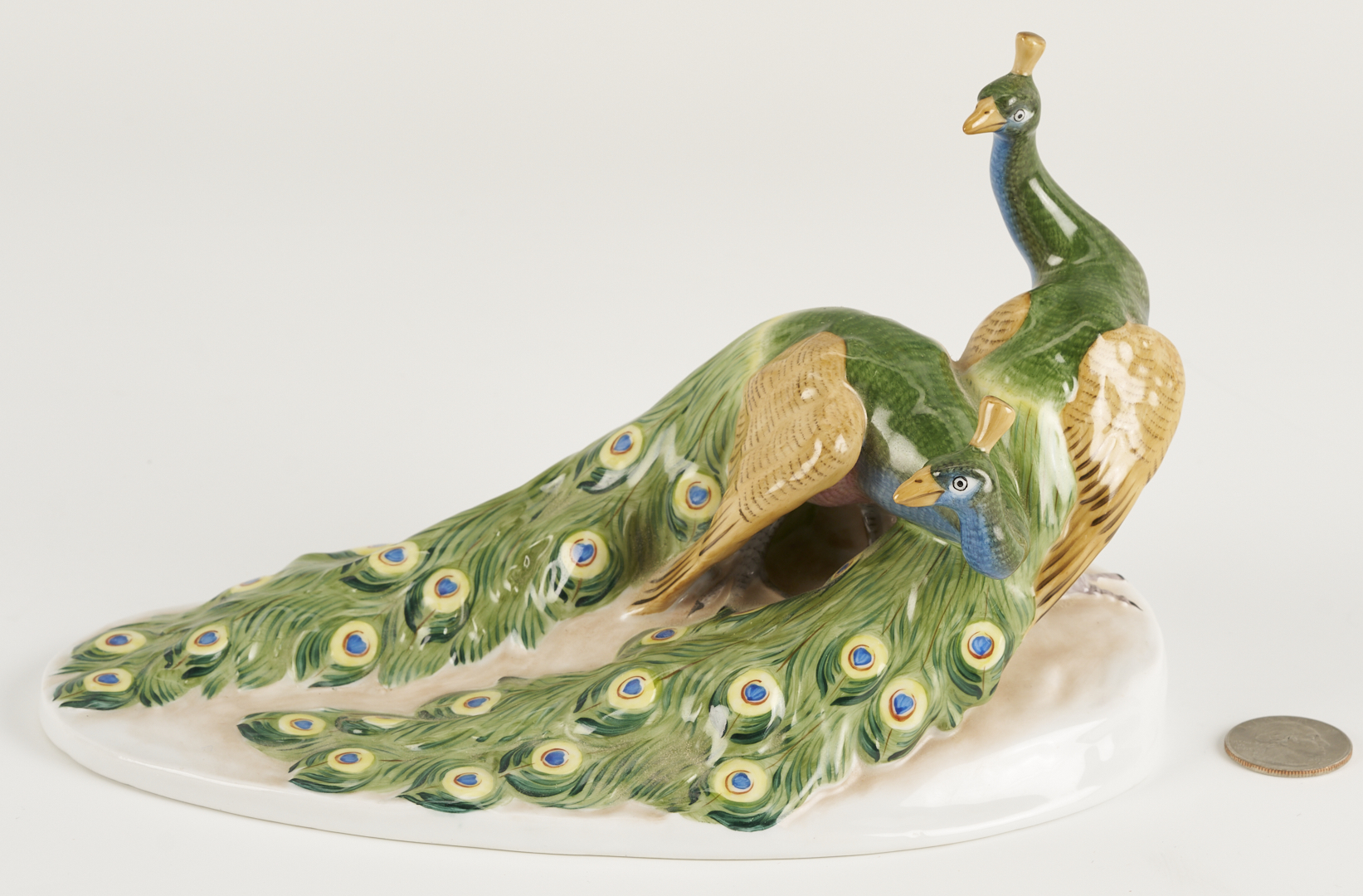 Lot 789: 4 Herend Porcelain Bird Figurines incl. Double Peacock