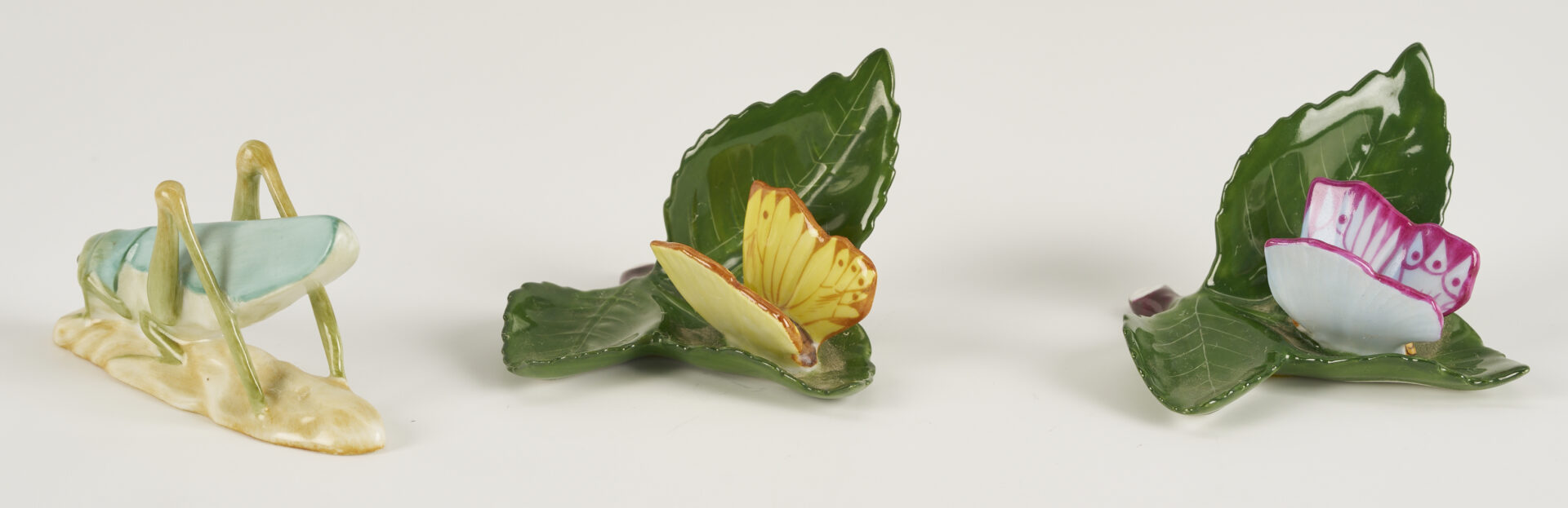 Lot 790: 4 Herend Porcelain & 1 Rosenthal Porcelain Insect Figures, incl. Butterflies