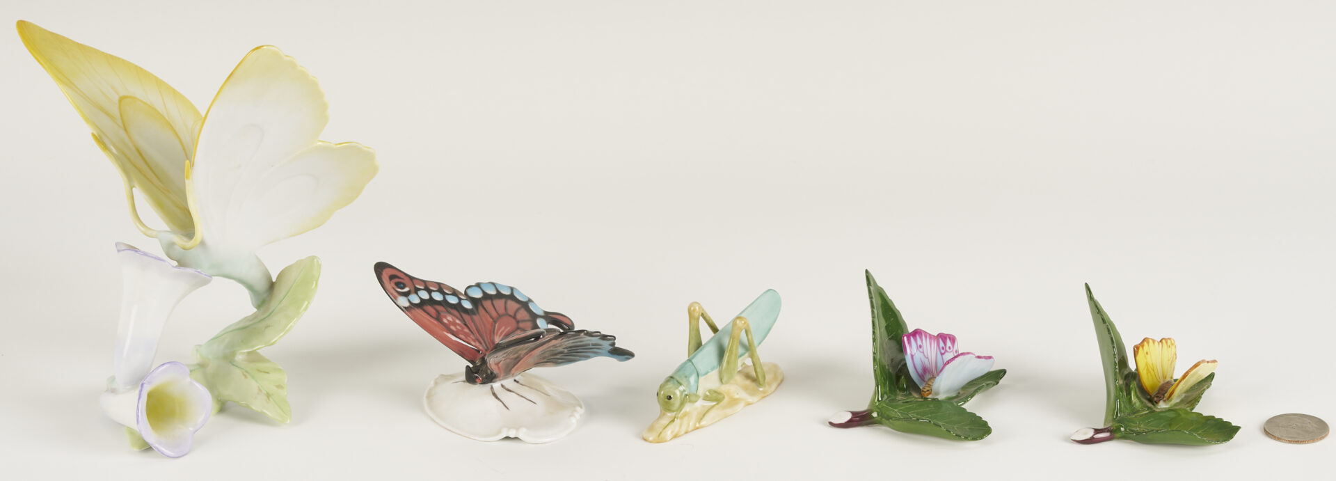 Lot 790: 4 Herend Porcelain & 1 Rosenthal Porcelain Insect Figures, incl. Butterflies