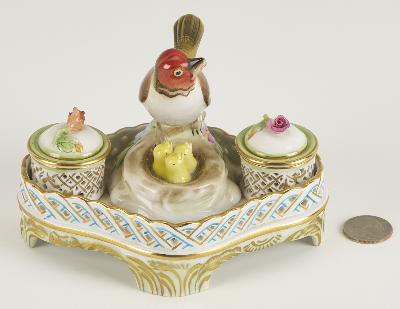 Lot 790: 4 Herend Porcelain & 1 Rosenthal Porcelain Insect Figures, incl. Butterflies