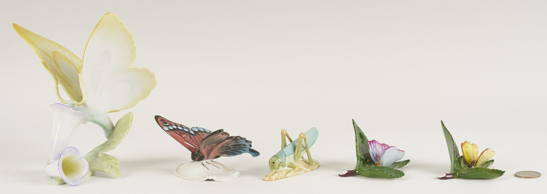 Lot 790: 4 Herend Porcelain & 1 Rosenthal Porcelain Insect Figures, incl. Butterflies