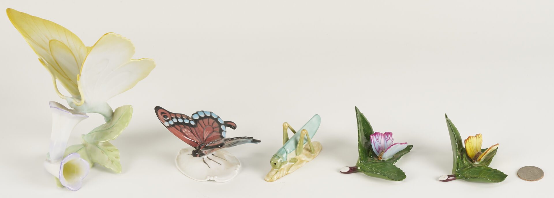Lot 790: 4 Herend Porcelain & 1 Rosenthal Porcelain Insect Figures, incl. Butterflies