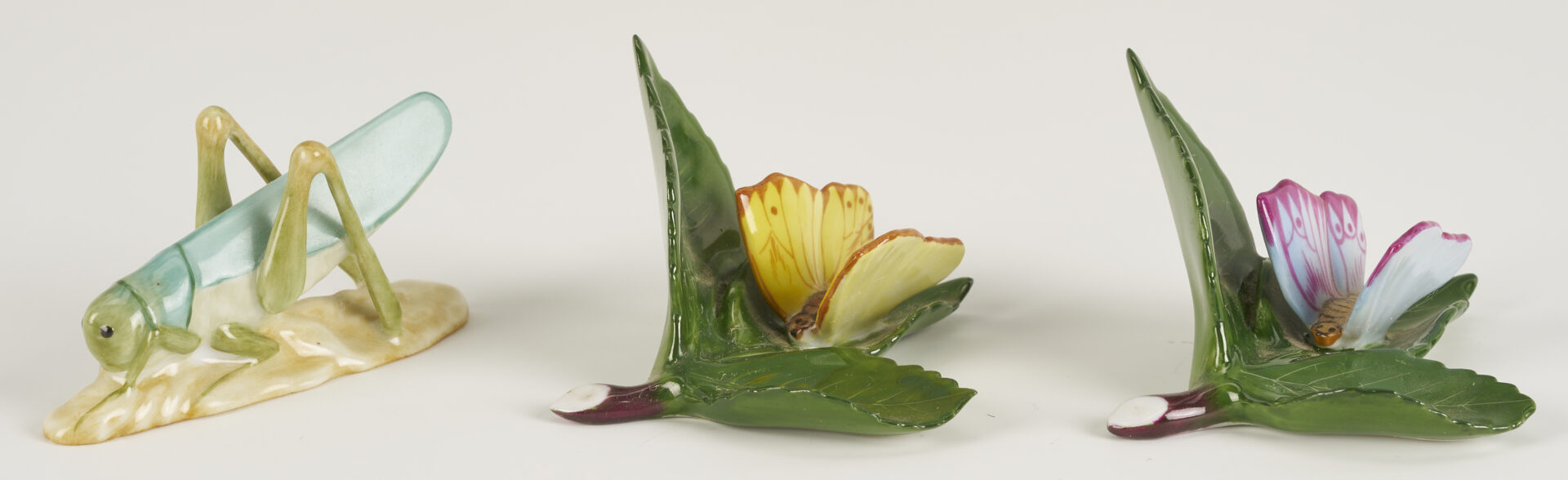 Lot 790: 4 Herend Porcelain & 1 Rosenthal Porcelain Insect Figures, incl. Butterflies