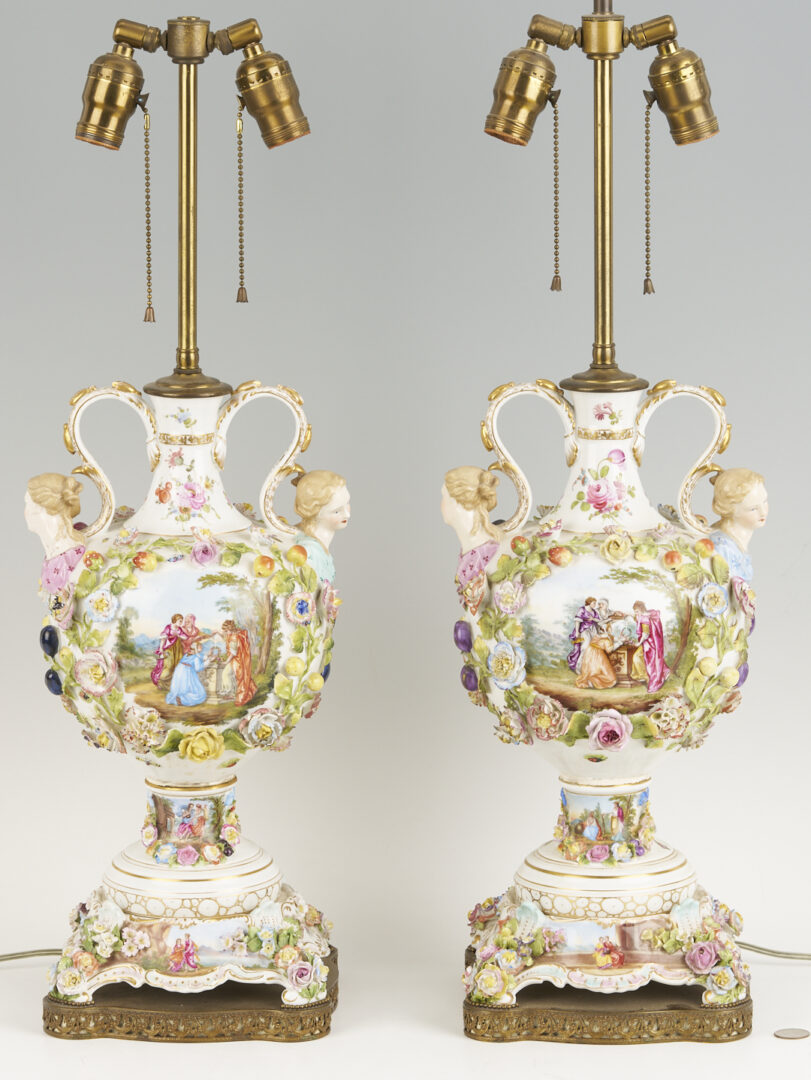 Lot 791: Pair of German Dresden-Style Potpourri Urn Lamps