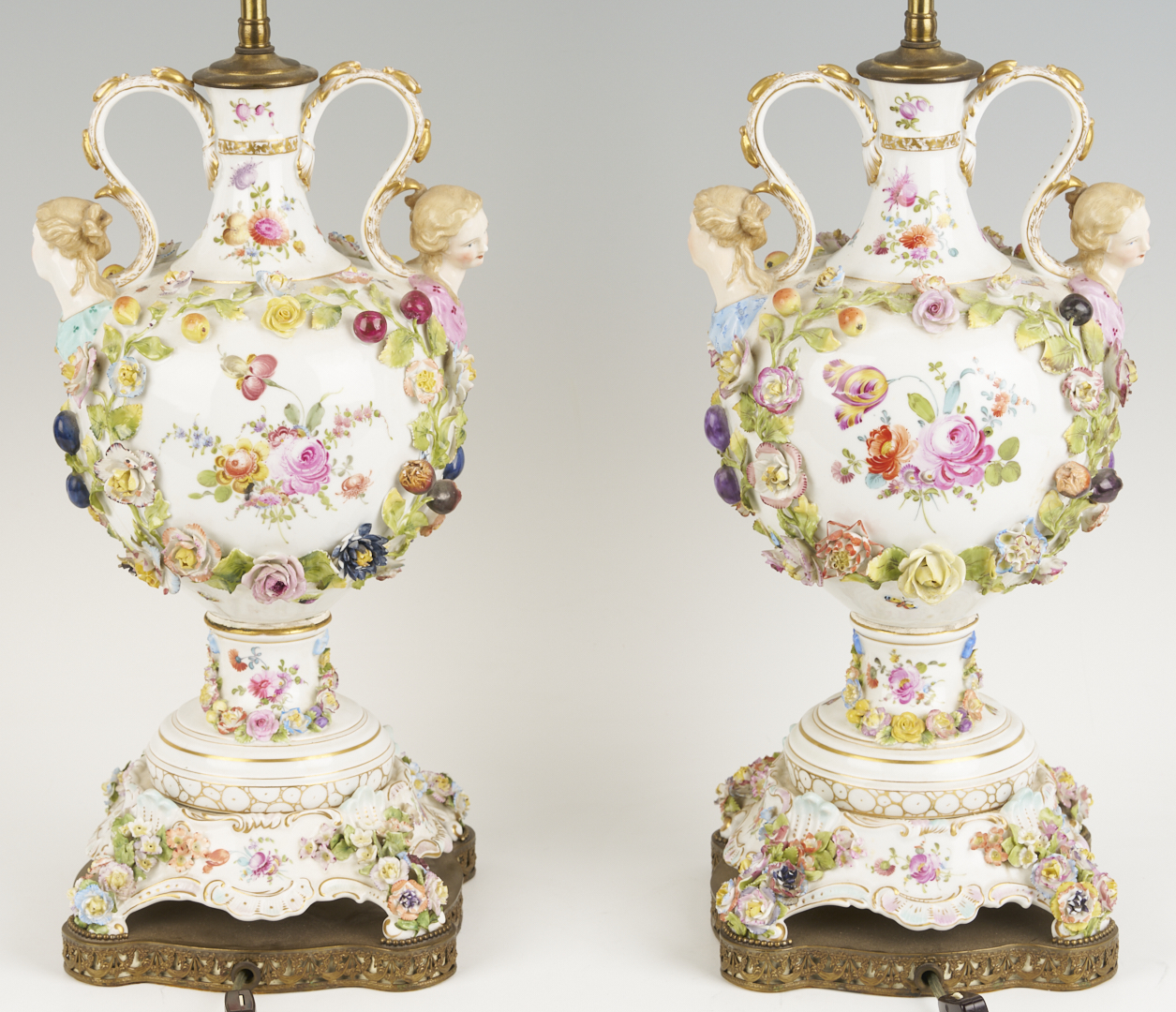 Lot 791: Pair of German Dresden-Style Potpourri Urn Lamps